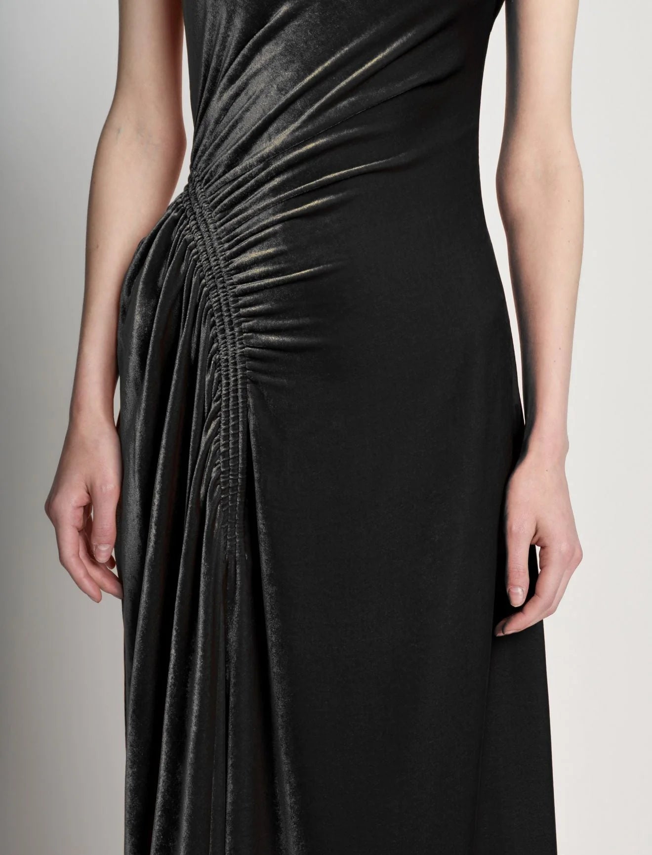 SILK VISCOSE VELVET GATHERED DRESS