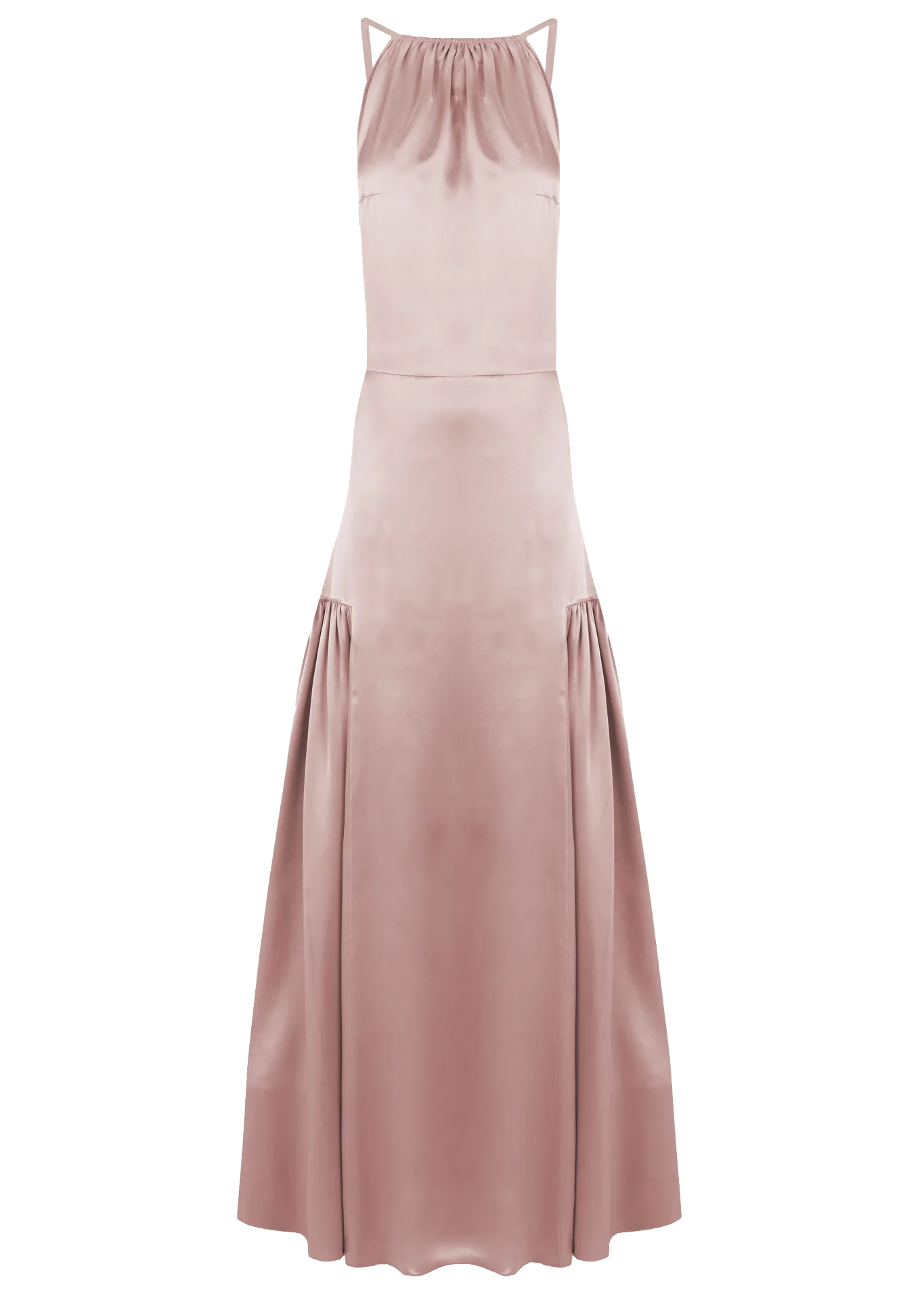 Pink Teresa Helbig satin halter dress for daytime wedding guest dressing