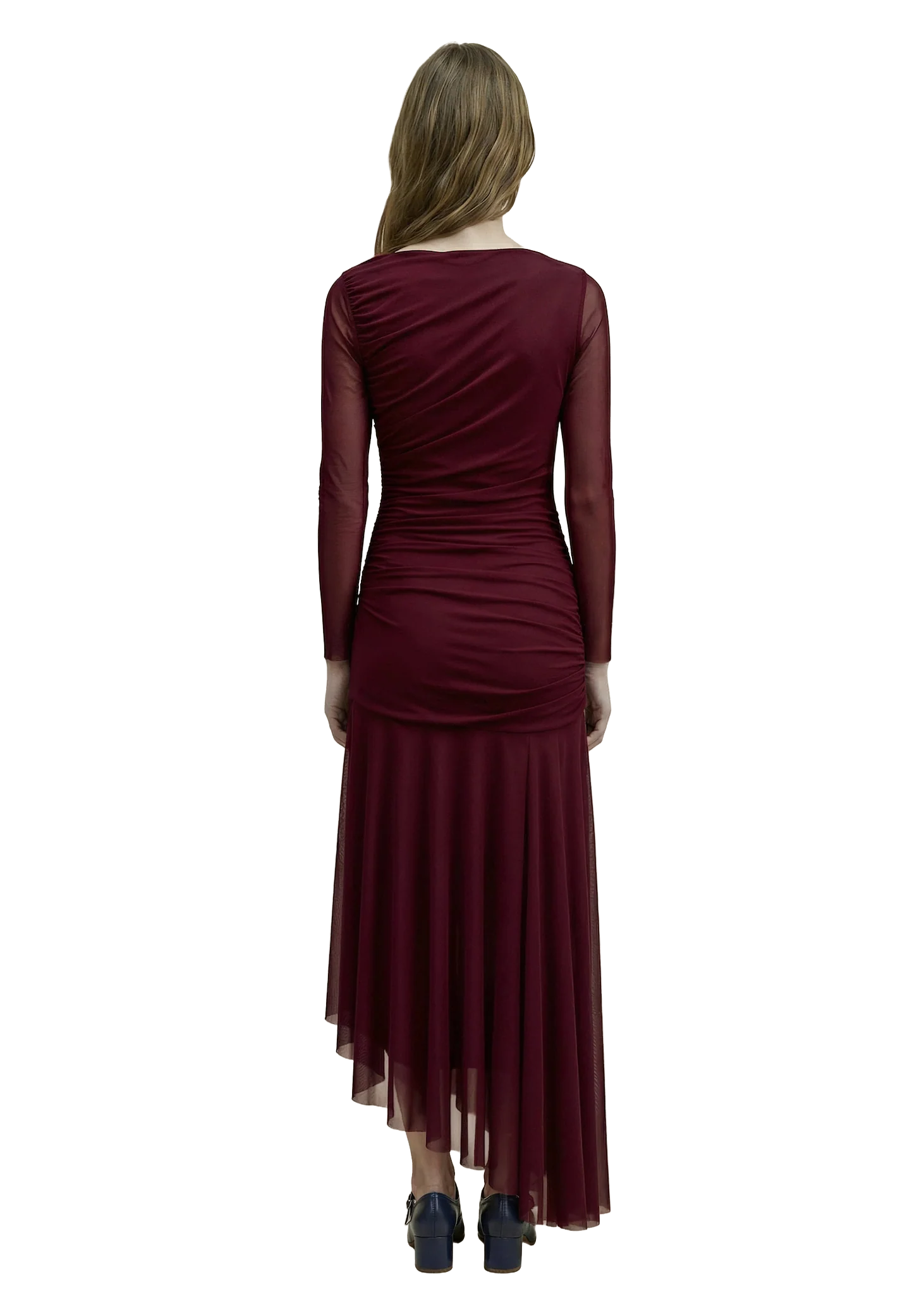 DRAPED BURDEOS TULLE DRESS