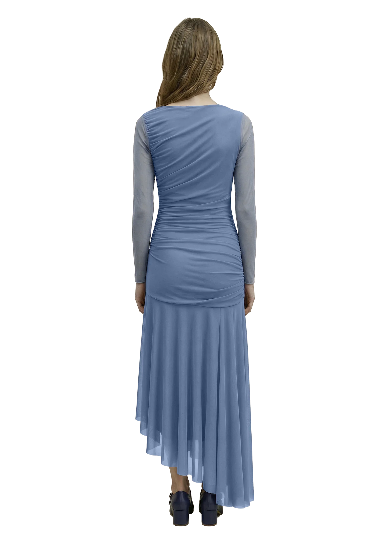 DRAPED BLUE TULLE DRESS