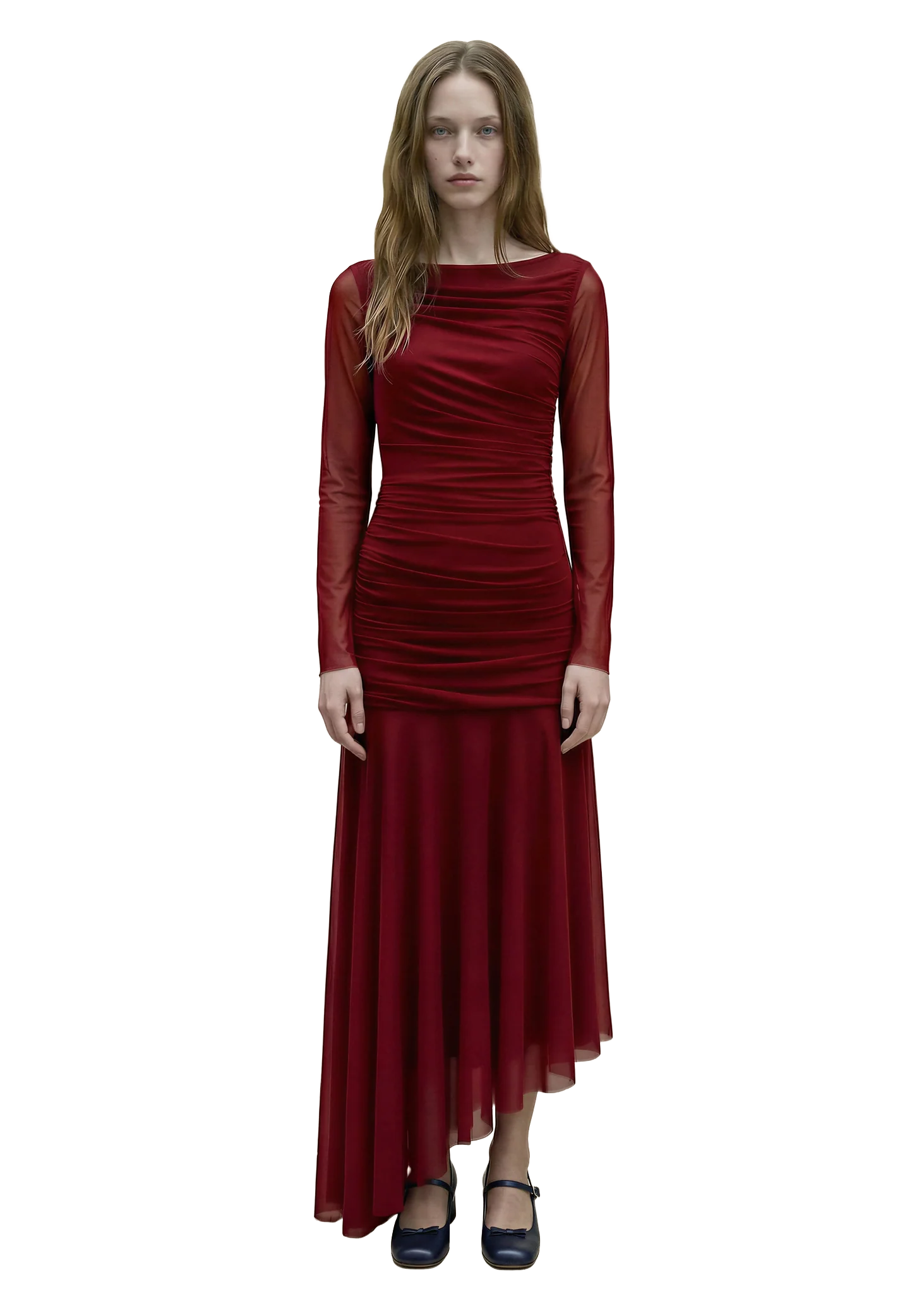 DRAPED RED TULLE DRESS