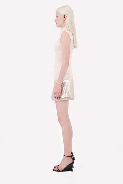 JERSEY MESH TANK TOP WITH KNOTTED TWIST NECKLINE