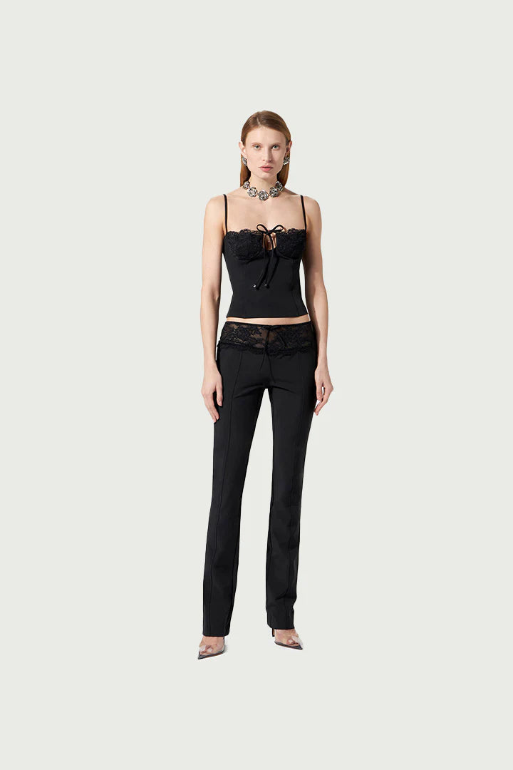 SLIM PANTS WITH LACE FLOUNCE