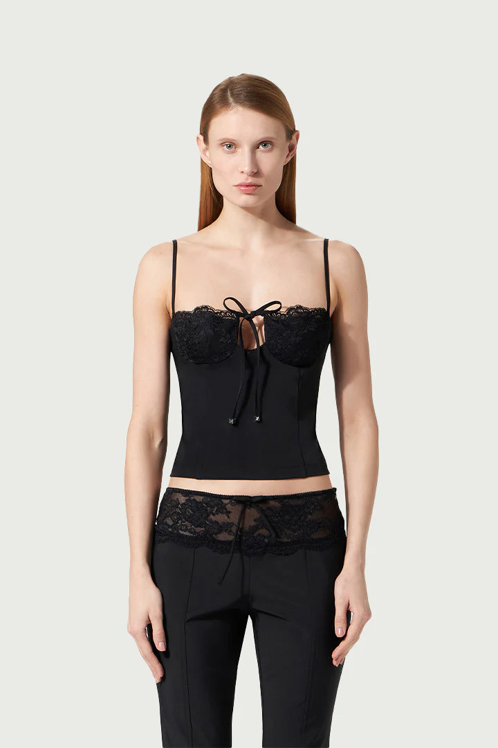 TOP WITH LACE INSERT BLACK