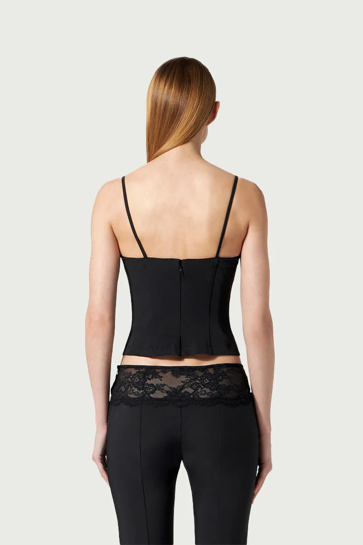 TOP WITH LACE INSERT BLACK