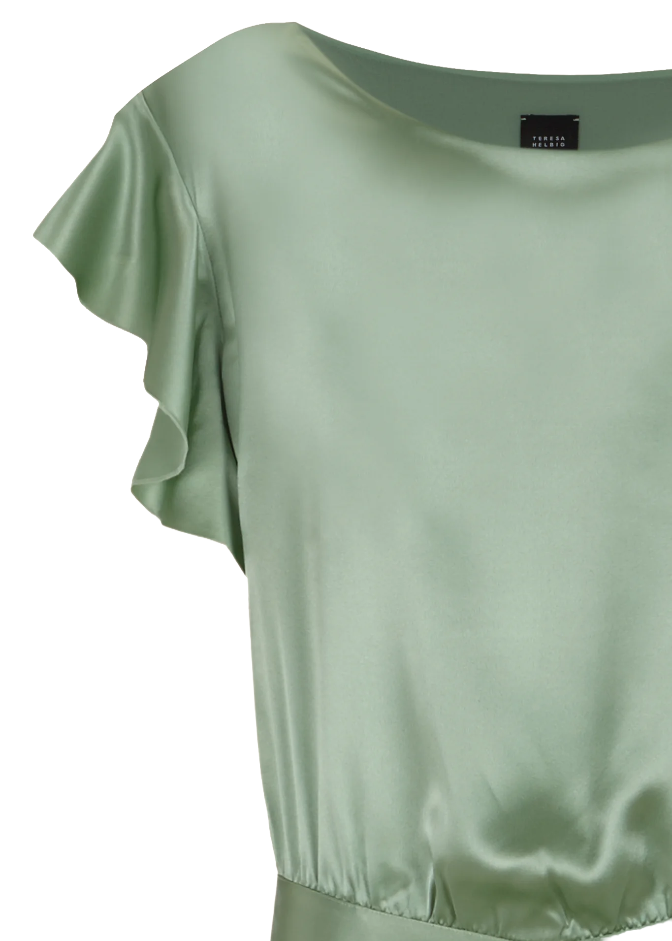 Mint green Teresa Helbig satin dress for daytime wedding guest dressing