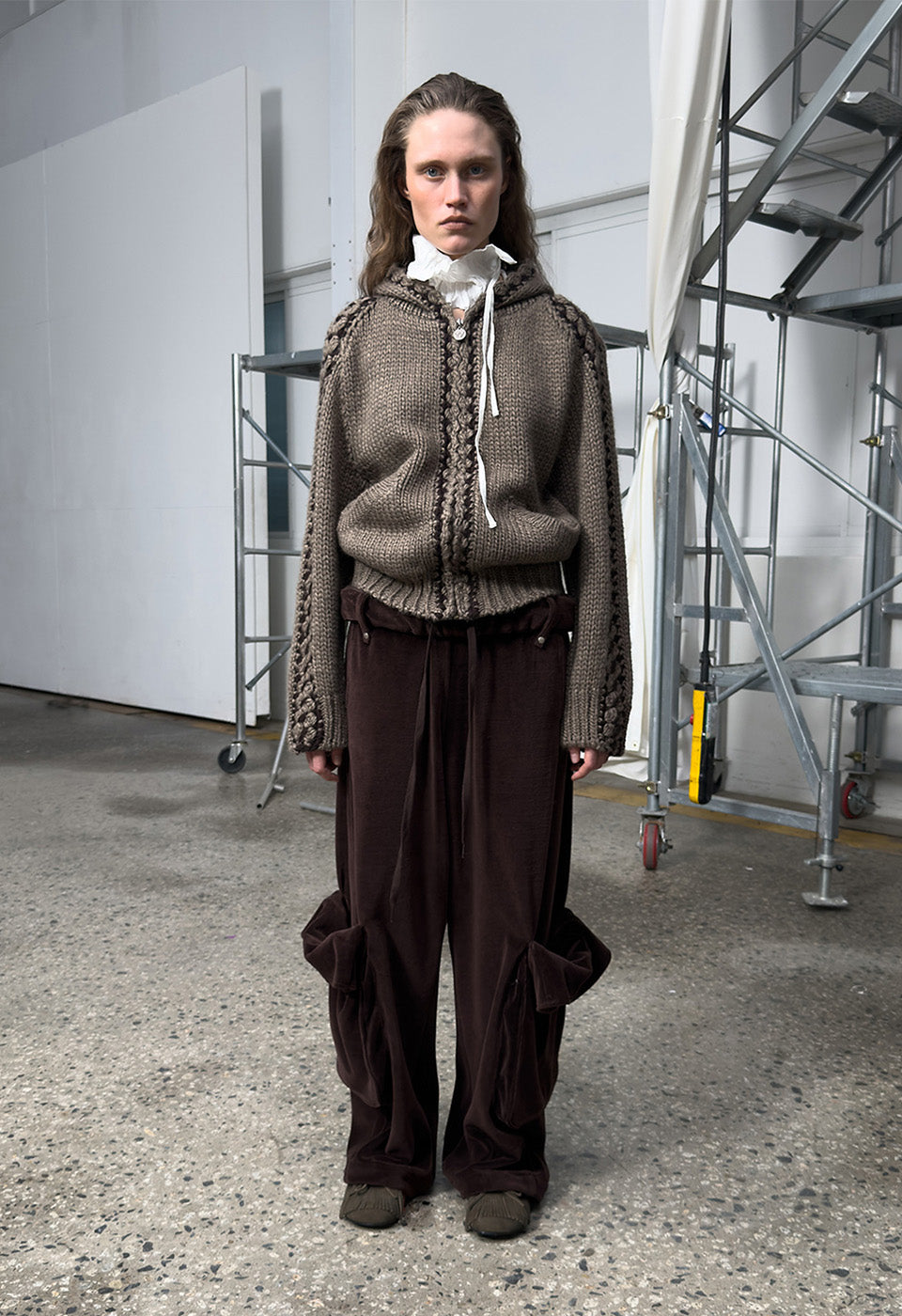 Rolled Waist Velour Cargo Pants