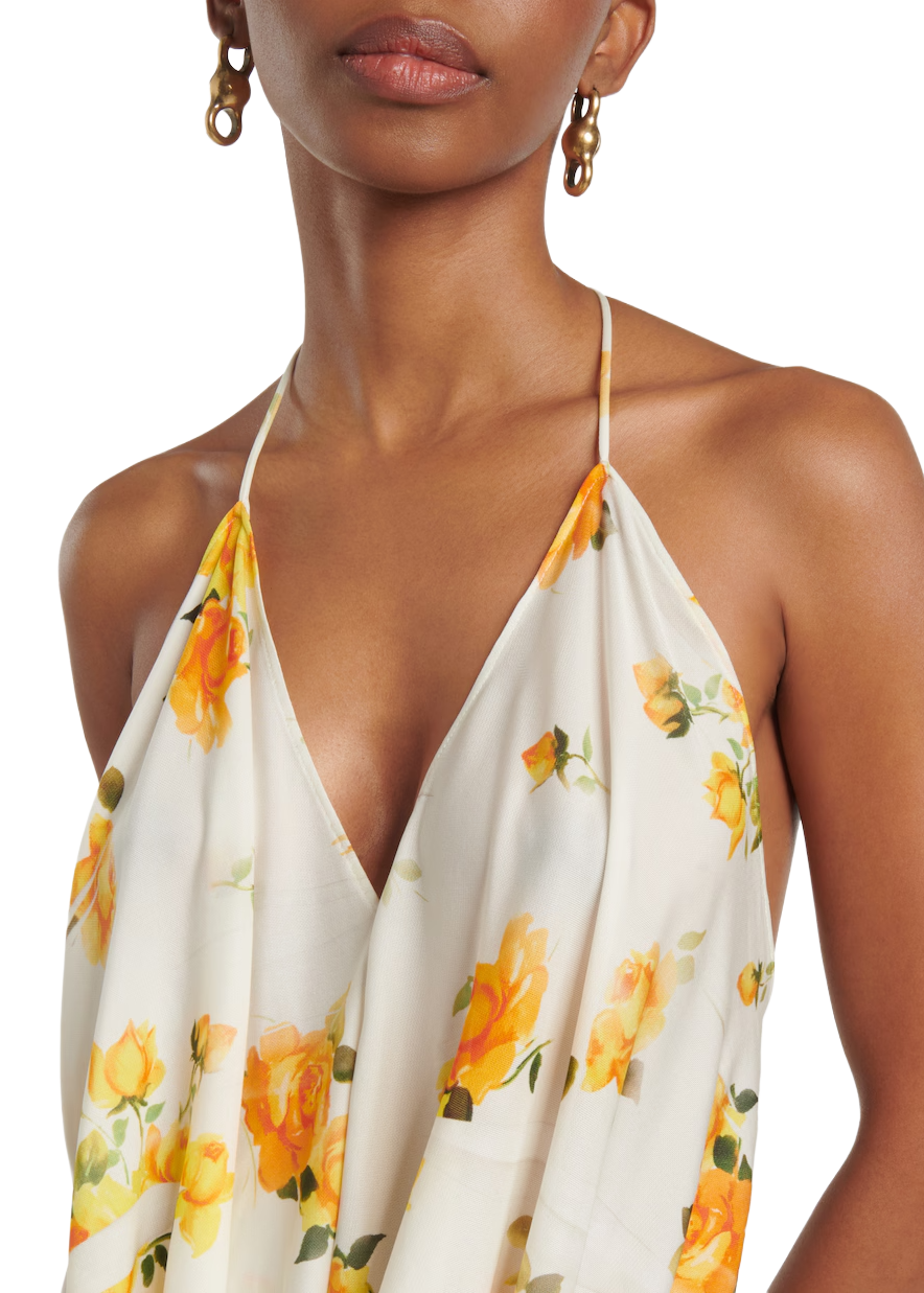 White & Orange Strap Midi Dress