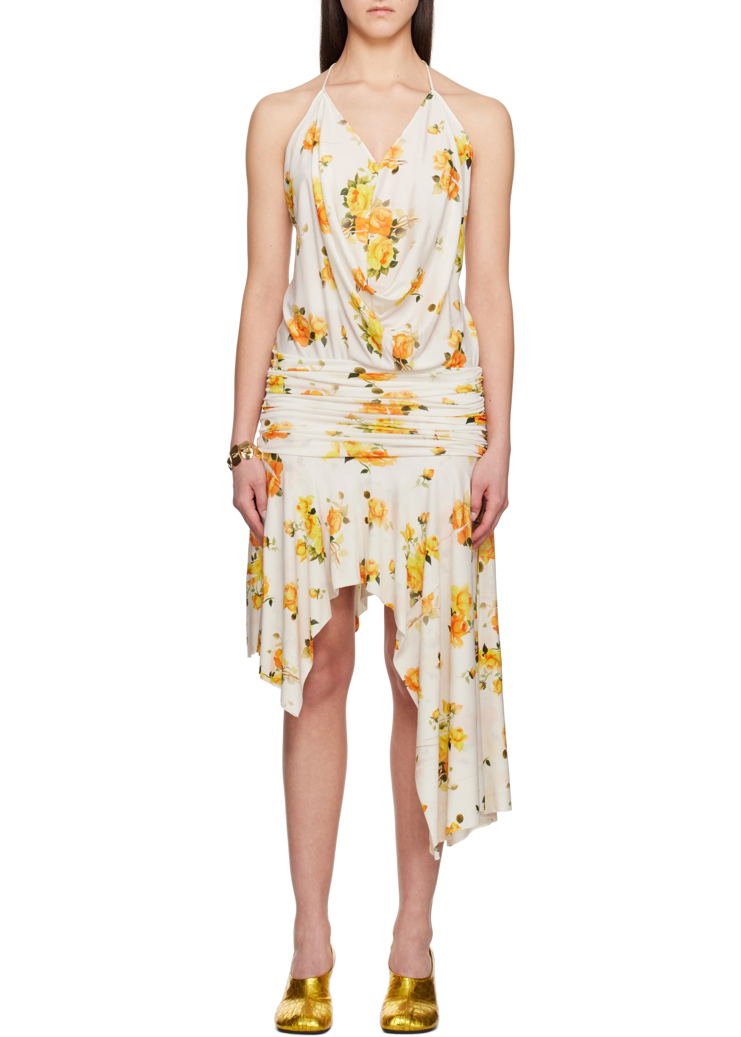 White & Orange Strap Midi Dress