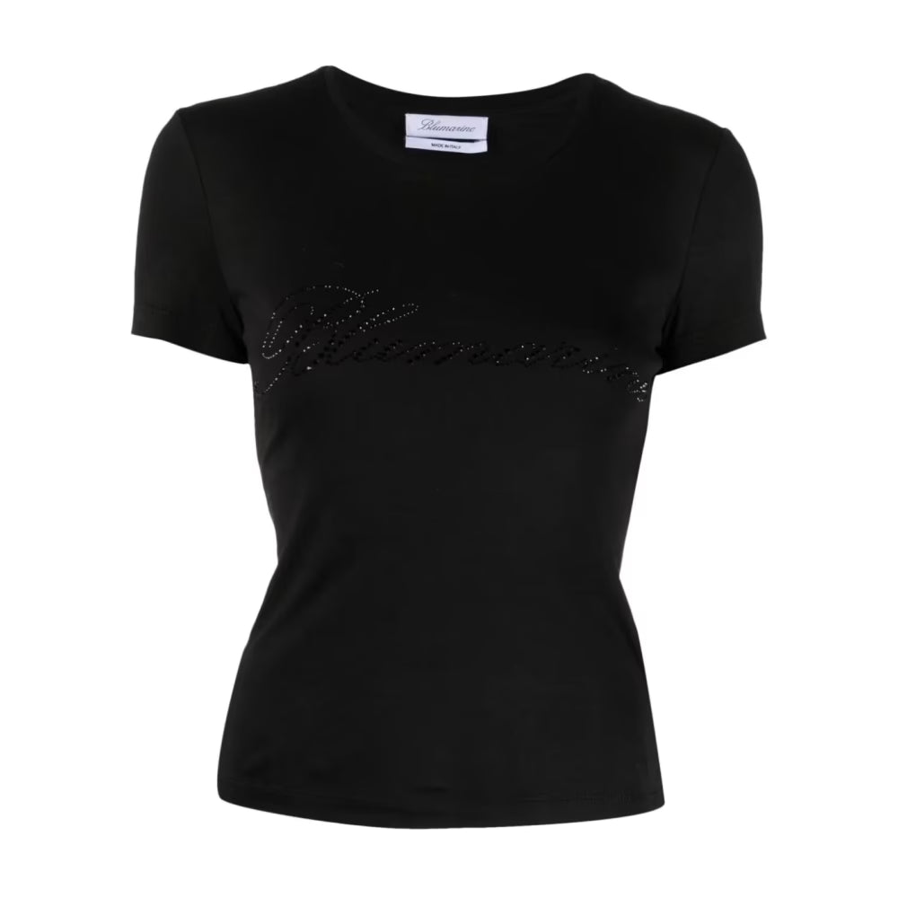 T-SHIRT WITH EMBROIDERY RHINESTONE LOGO BLACK