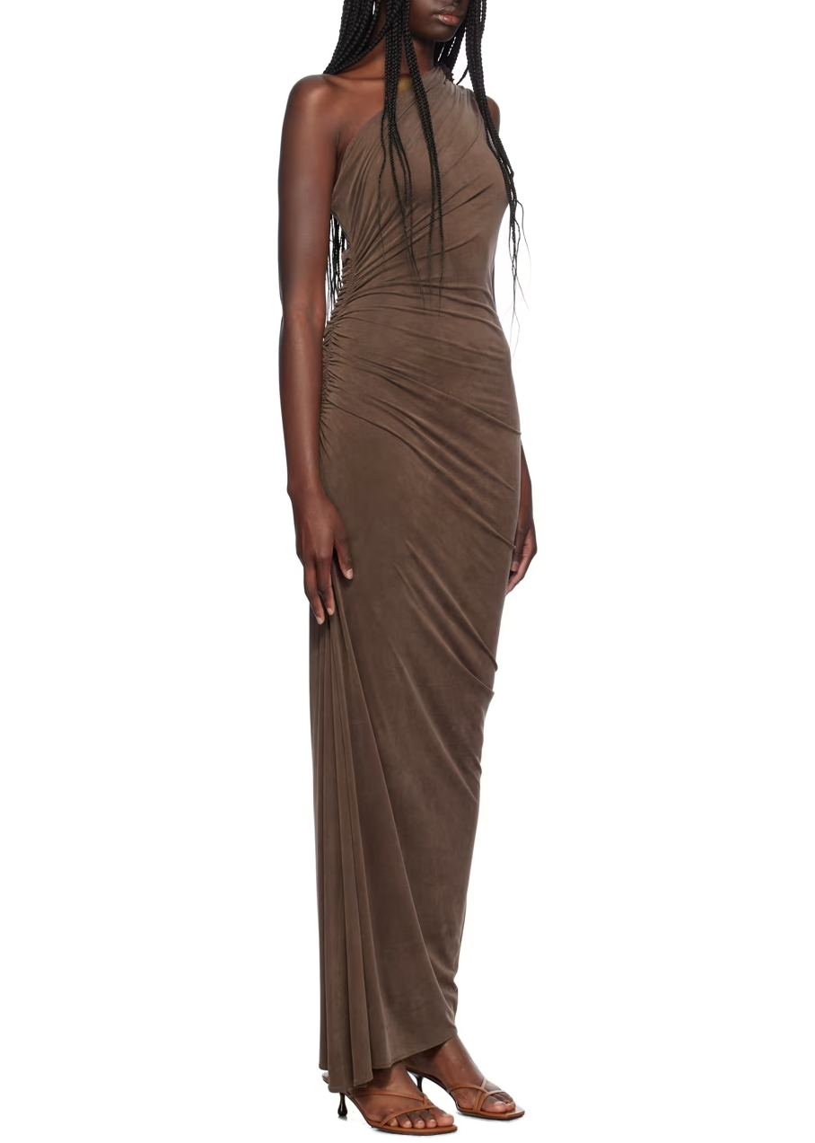 Purple One Shoulder Ruched Maxi Dress