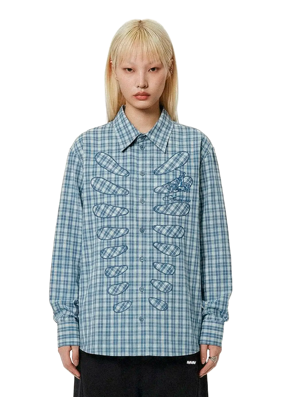 Cut-out caging shirt blue