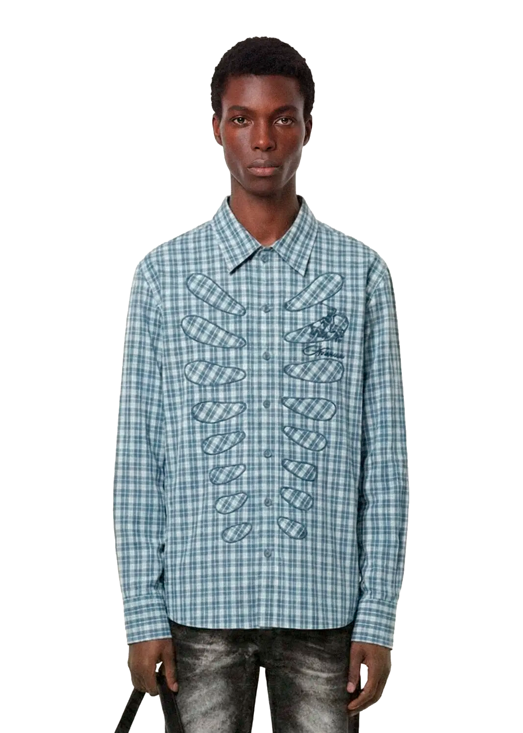 Cut-out caging shirt blue