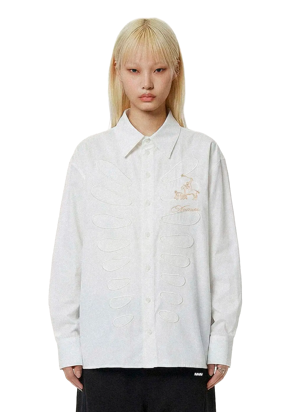 Cut-out caging shirt white