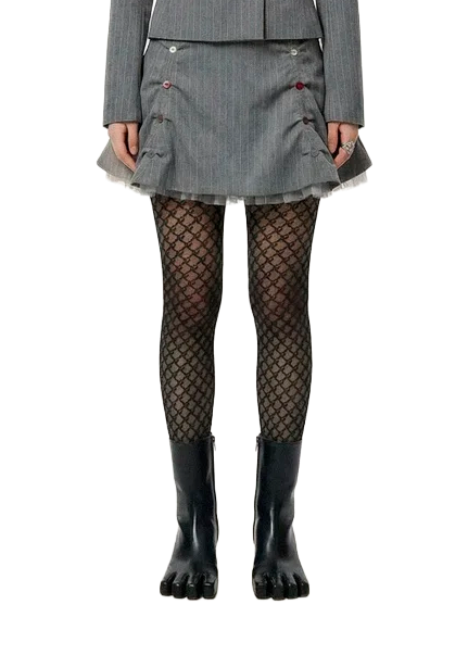 Pleated tulle skirt pinstripe buttons