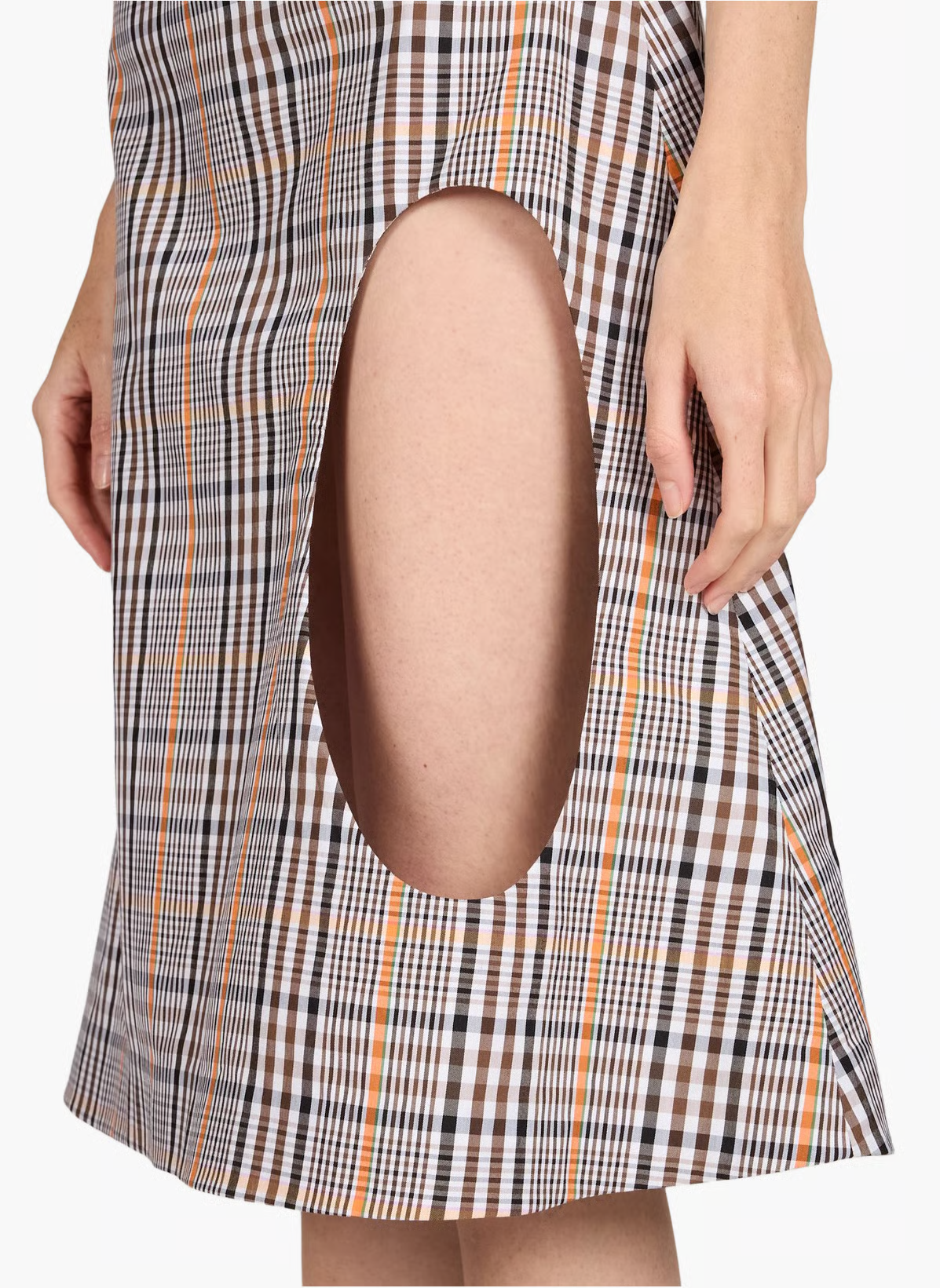 Plaid Trapeze Skirt With Cut Out