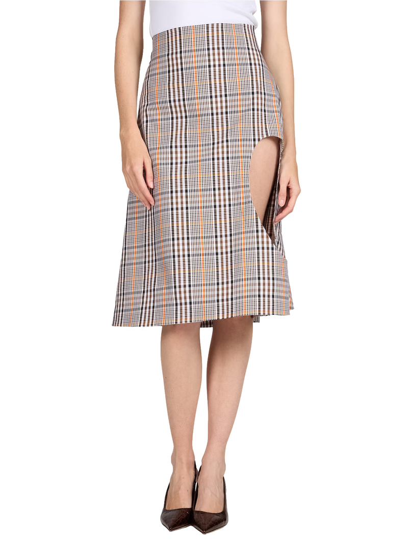 Plaid Trapeze Skirt With Cut Out