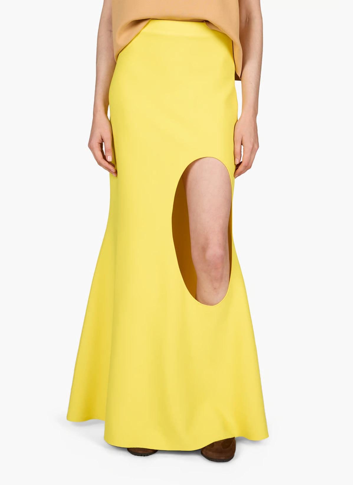 Knitted Flared Skirt With Cut Out