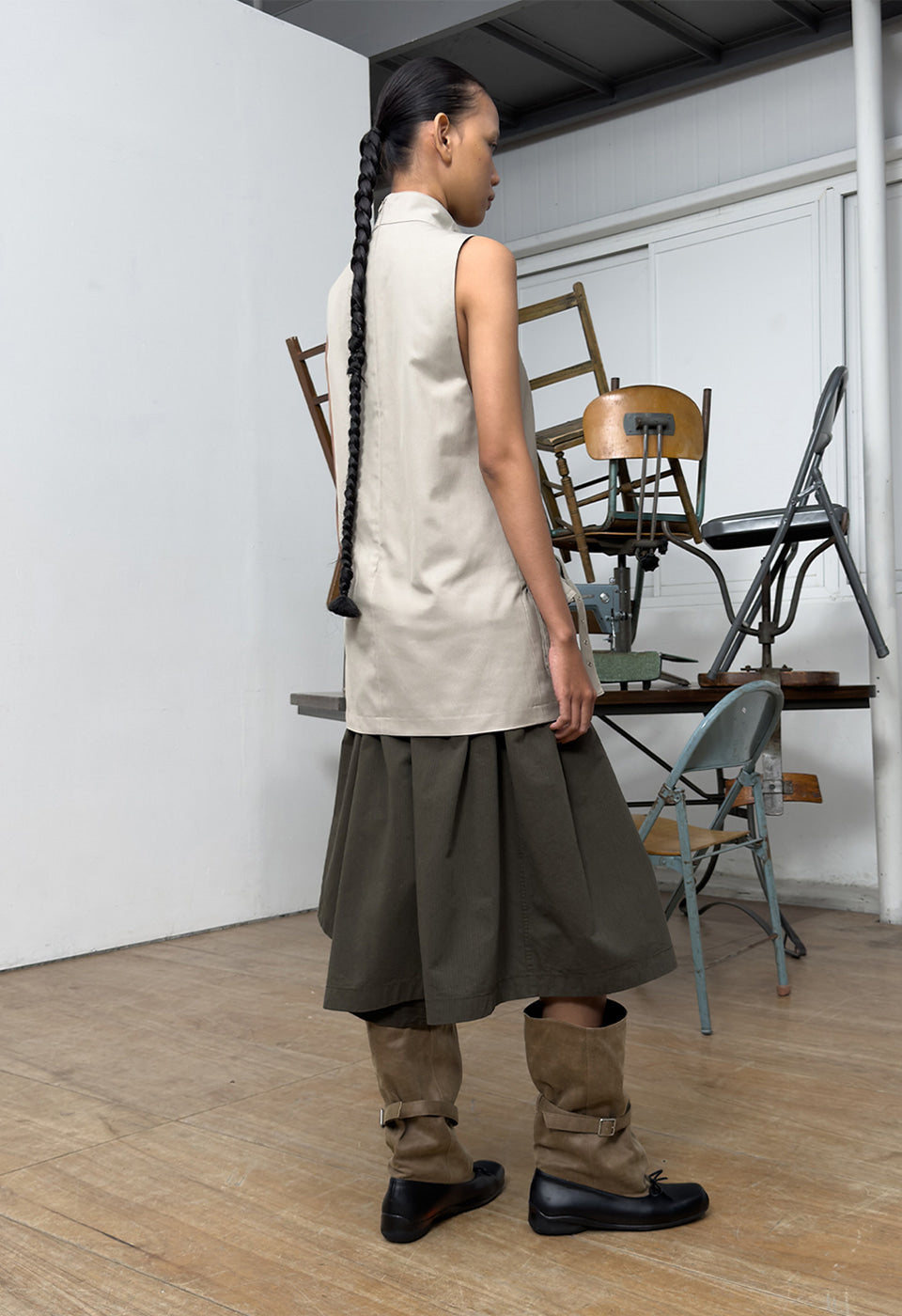 Woven Cargo Pocket Mini Dress Beige