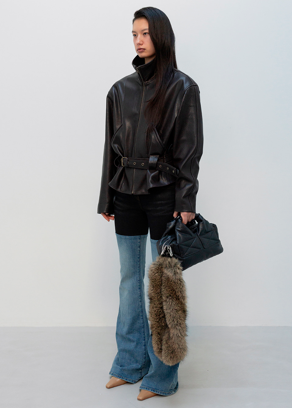 BELTED LEATHER BLOUSON