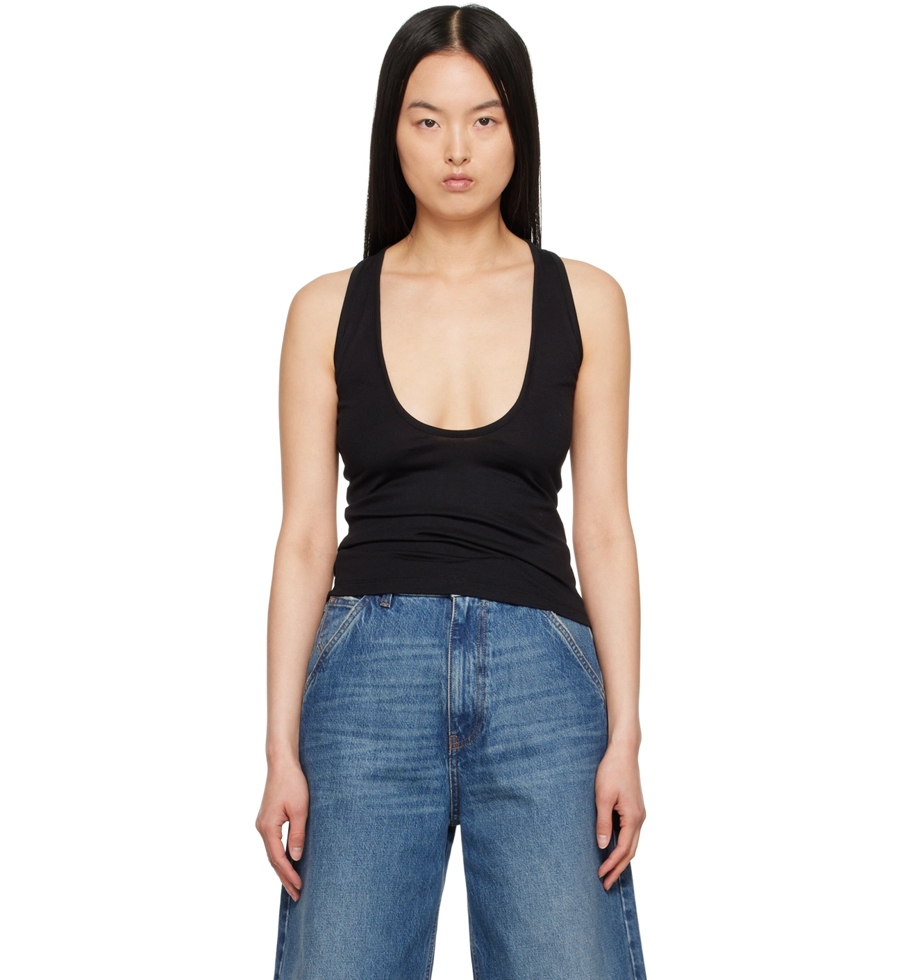 Deep Cut Tank Top Black