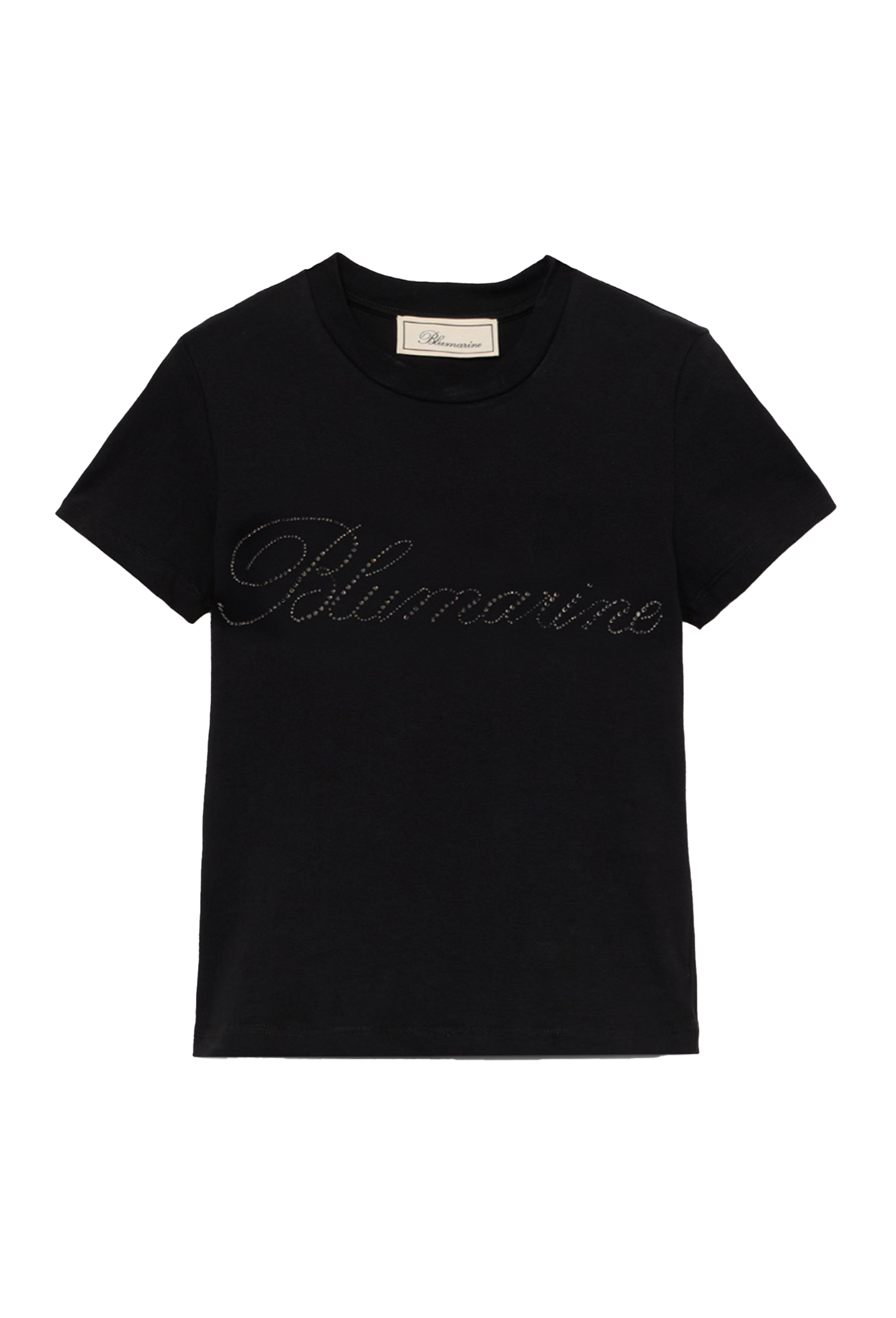 T-SHIRT WITH EMBROIDERY RHINESTONE LOGO BLACK