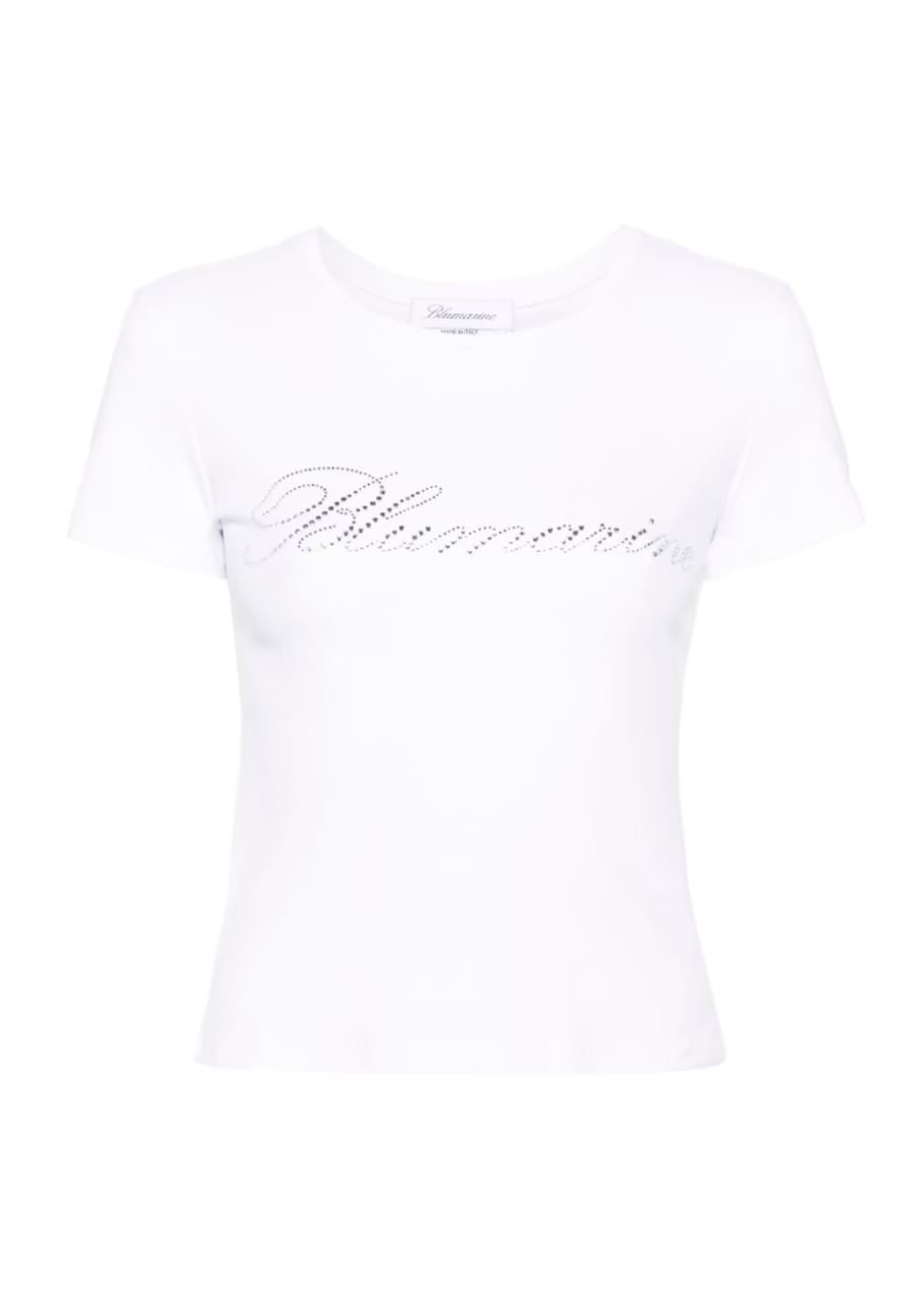 T-SHIRT WITH EMBROIDERY RHINESTONE LOGO WHITE