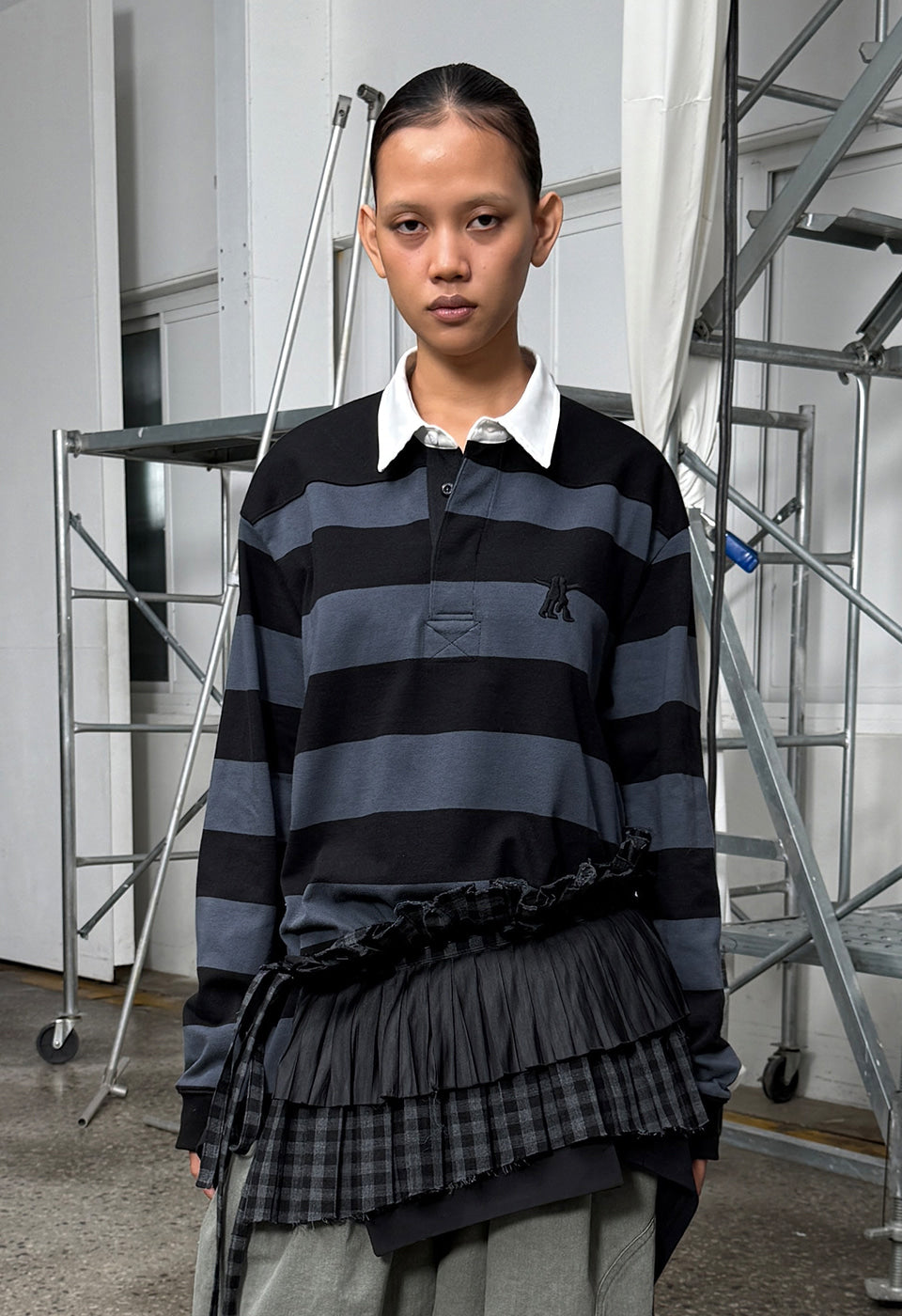Knitted Stripe Trim Rugby Shirt