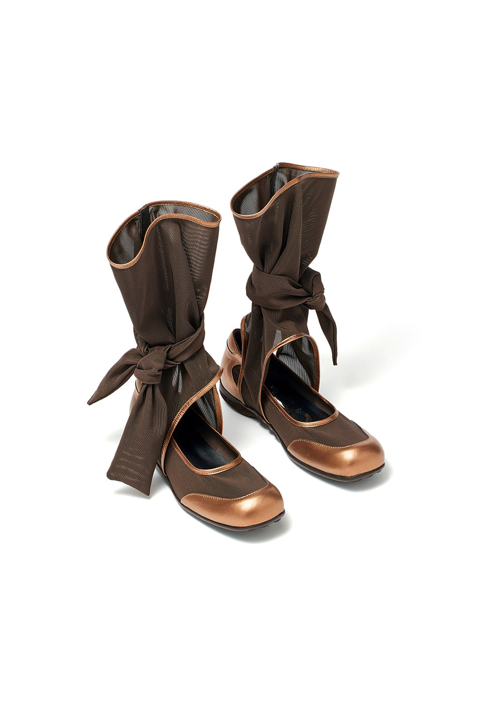 MESH RIBBON CUT-OUT BOOTS - BRONZE