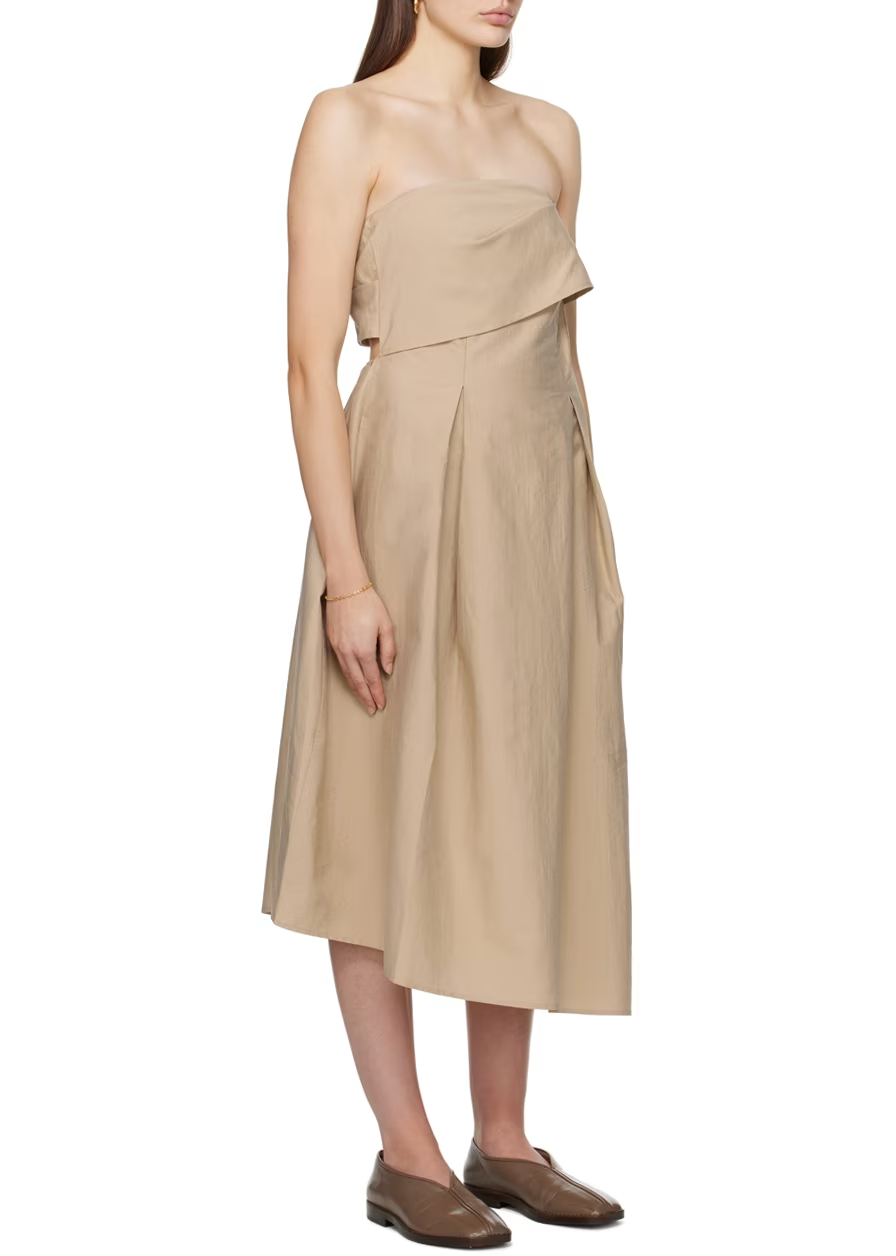Beige Strapless Midi Dress