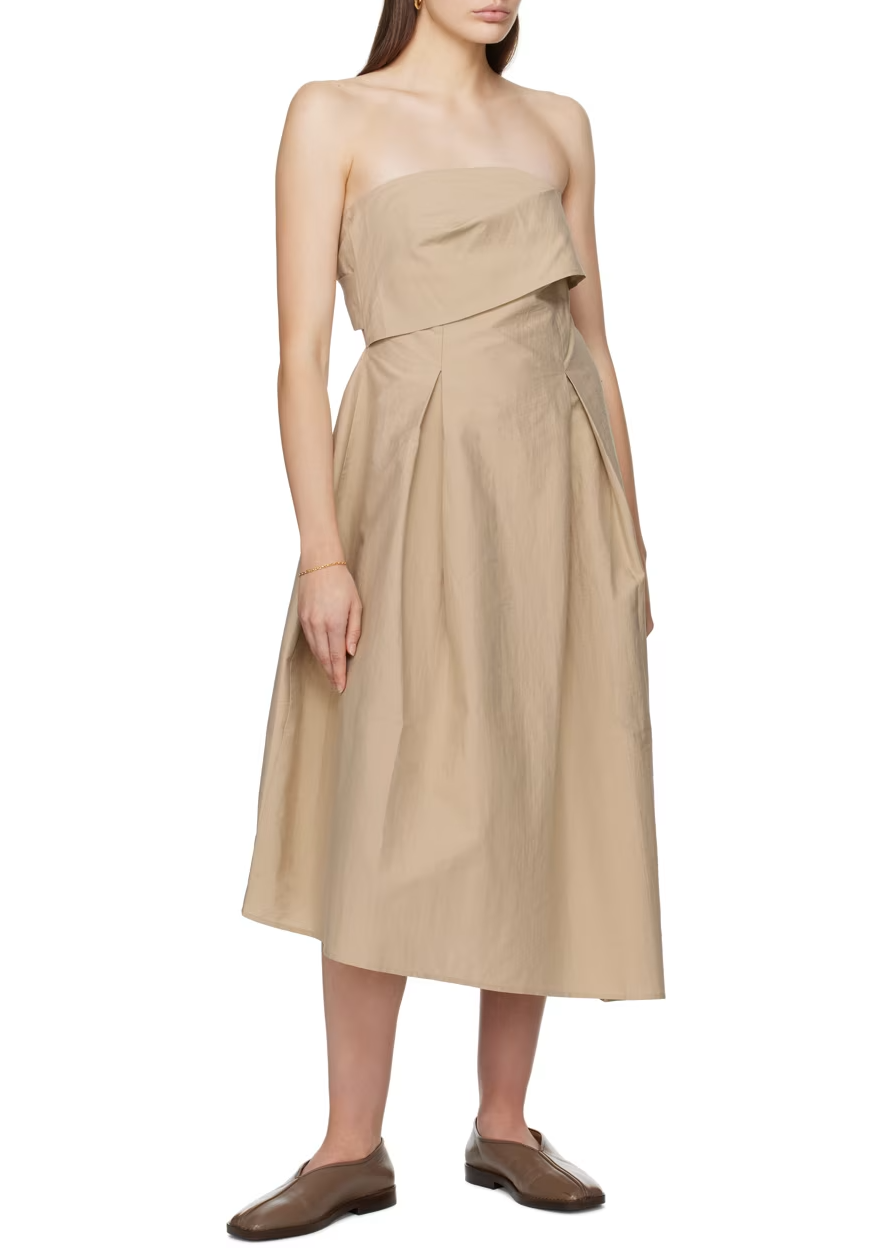 Beige Strapless Midi Dress