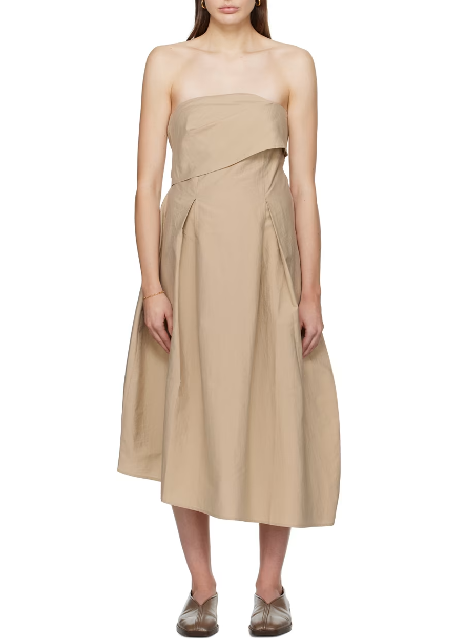Beige Strapless Midi Dress