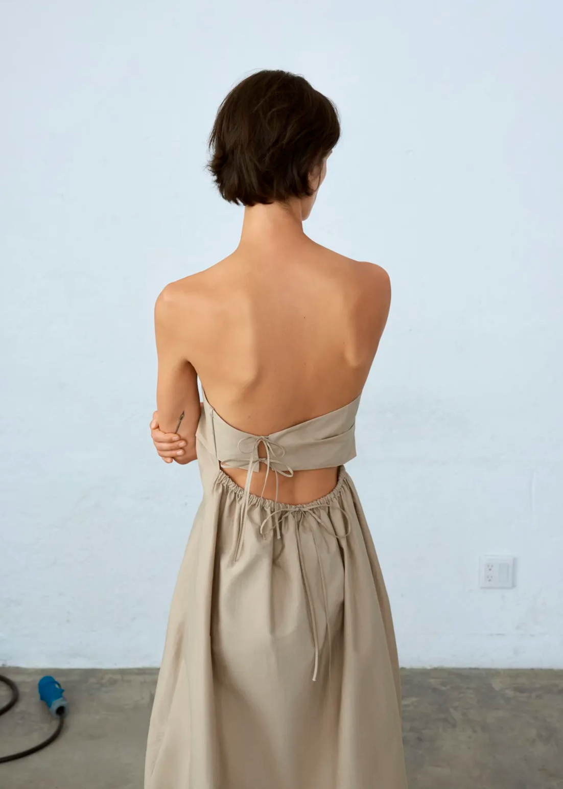 Beige Strapless Midi Dress