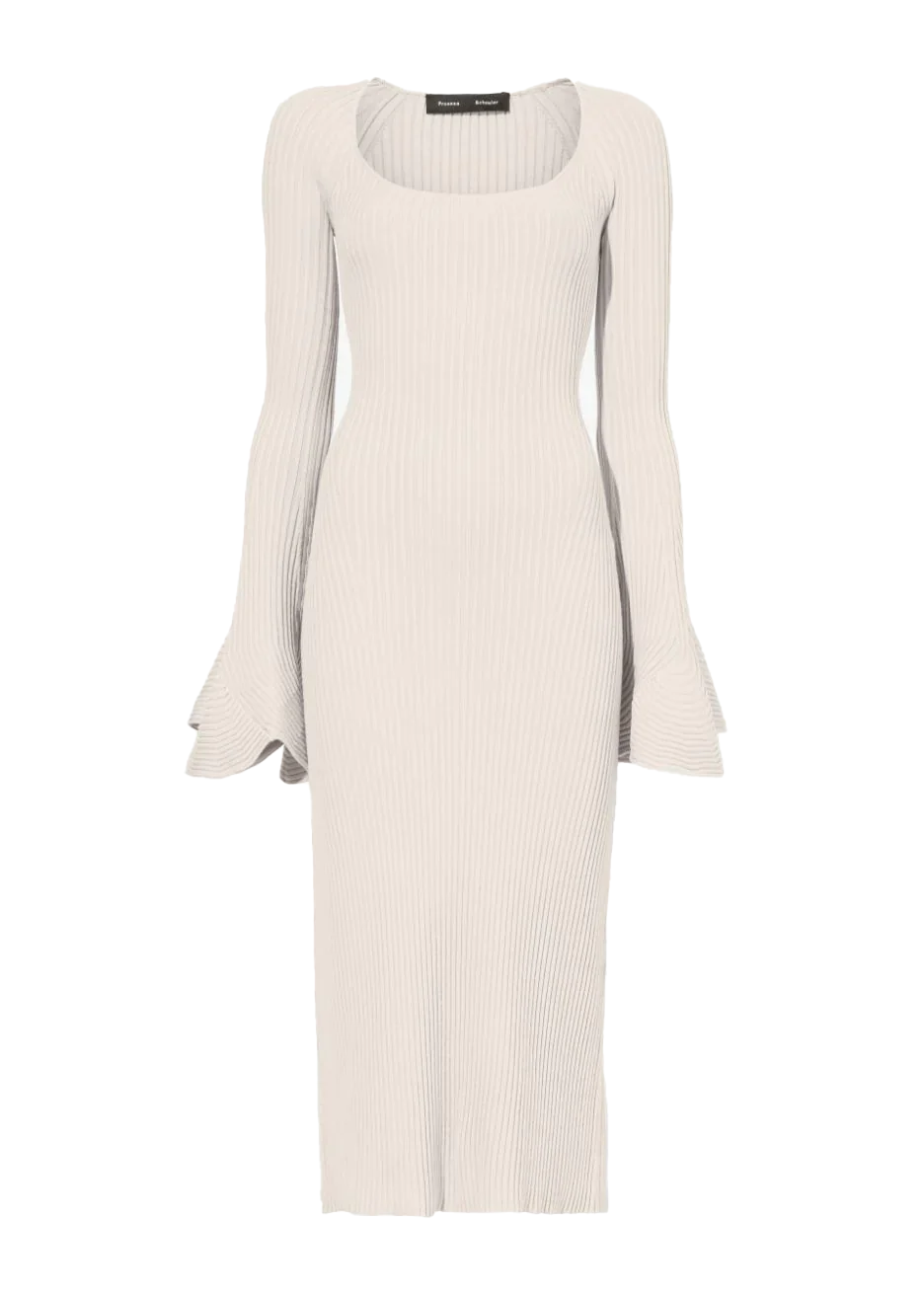 FLUTED RIB KNIT DRESS - CREME