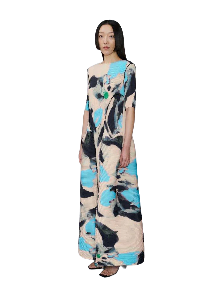 Abstract printed Julia Heuer dress for elegant wedding guest dressing
