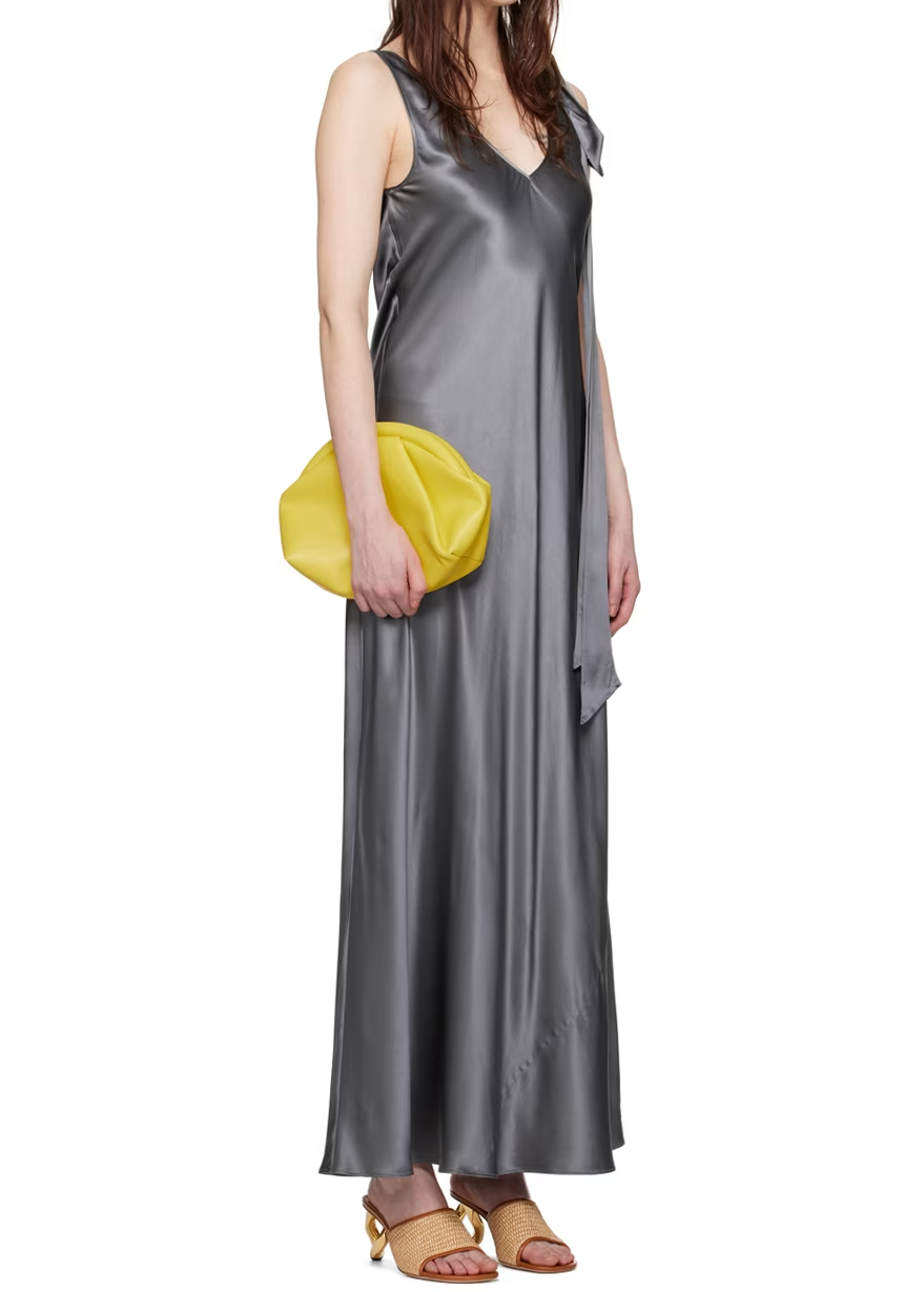 Gray Plunging V-Neck Maxi Dress