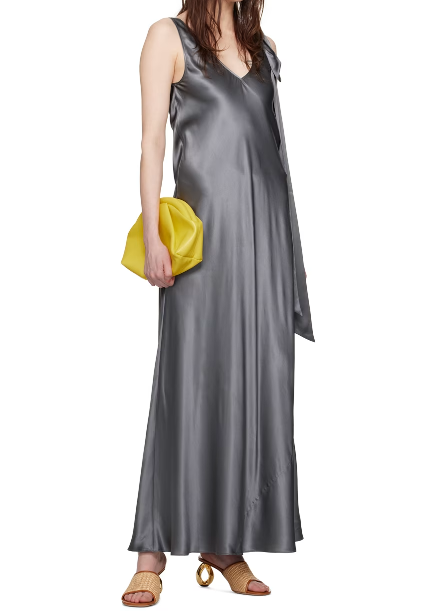 Gray Plunging V-Neck Maxi Dress