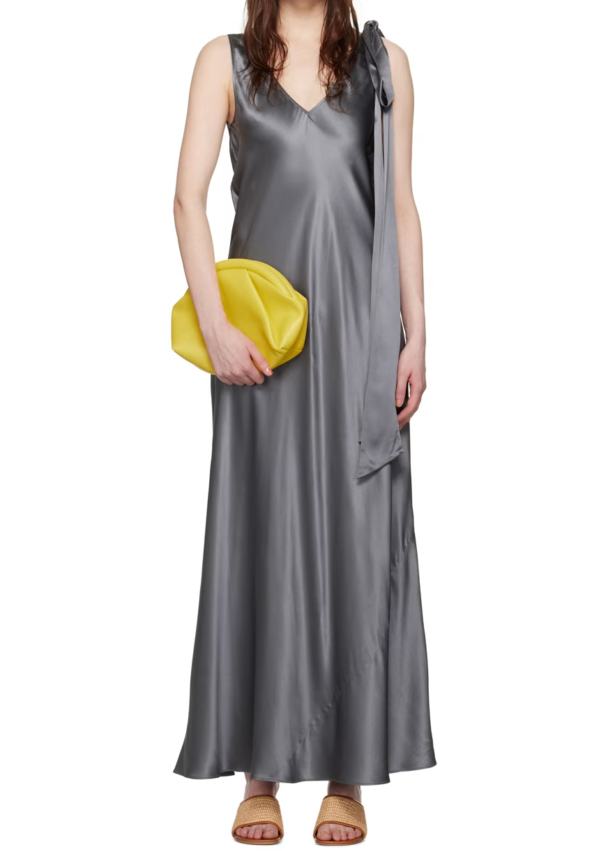 Gray Plunging V-Neck Maxi Dress