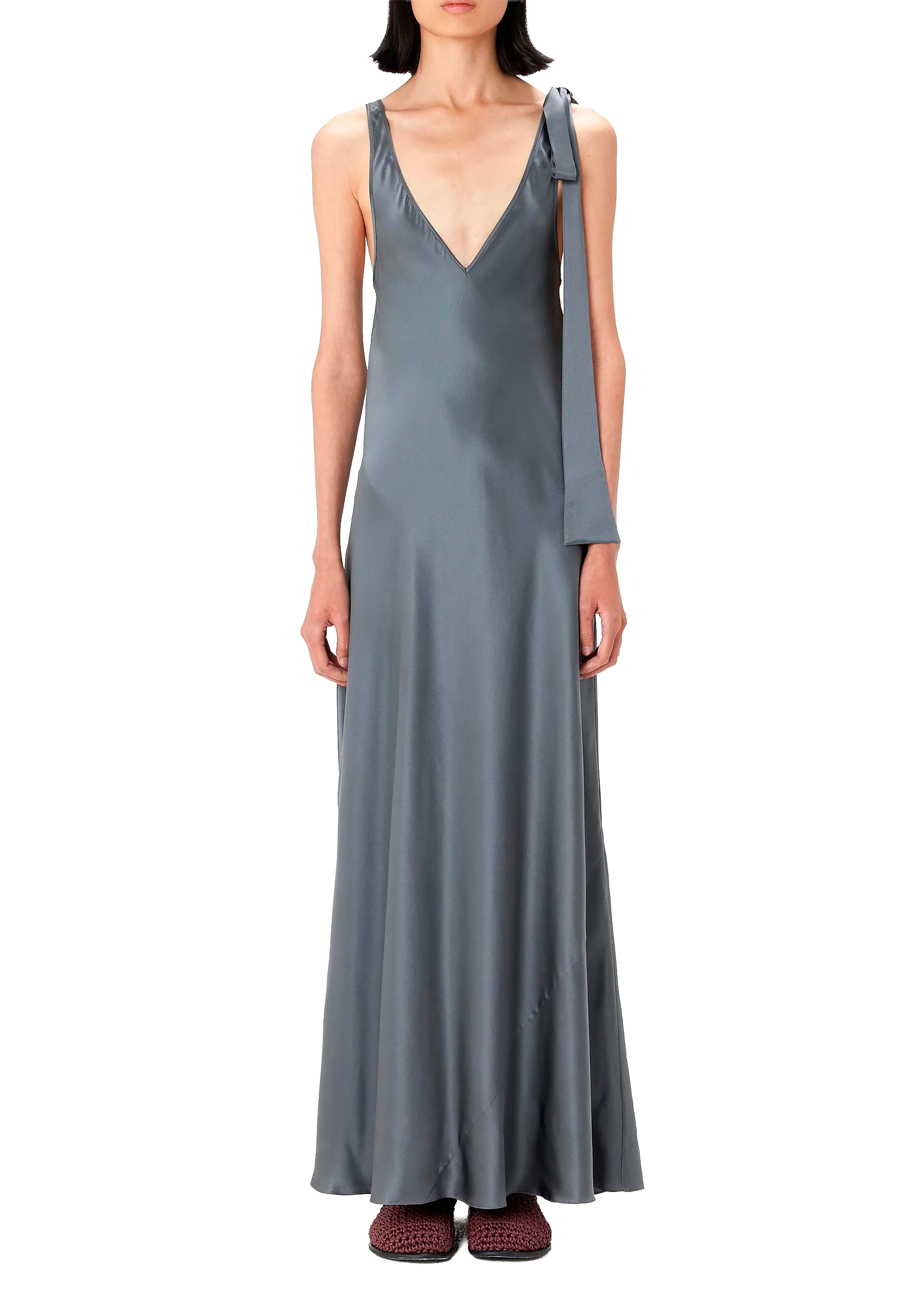 Gray Plunging V-Neck Maxi Dress