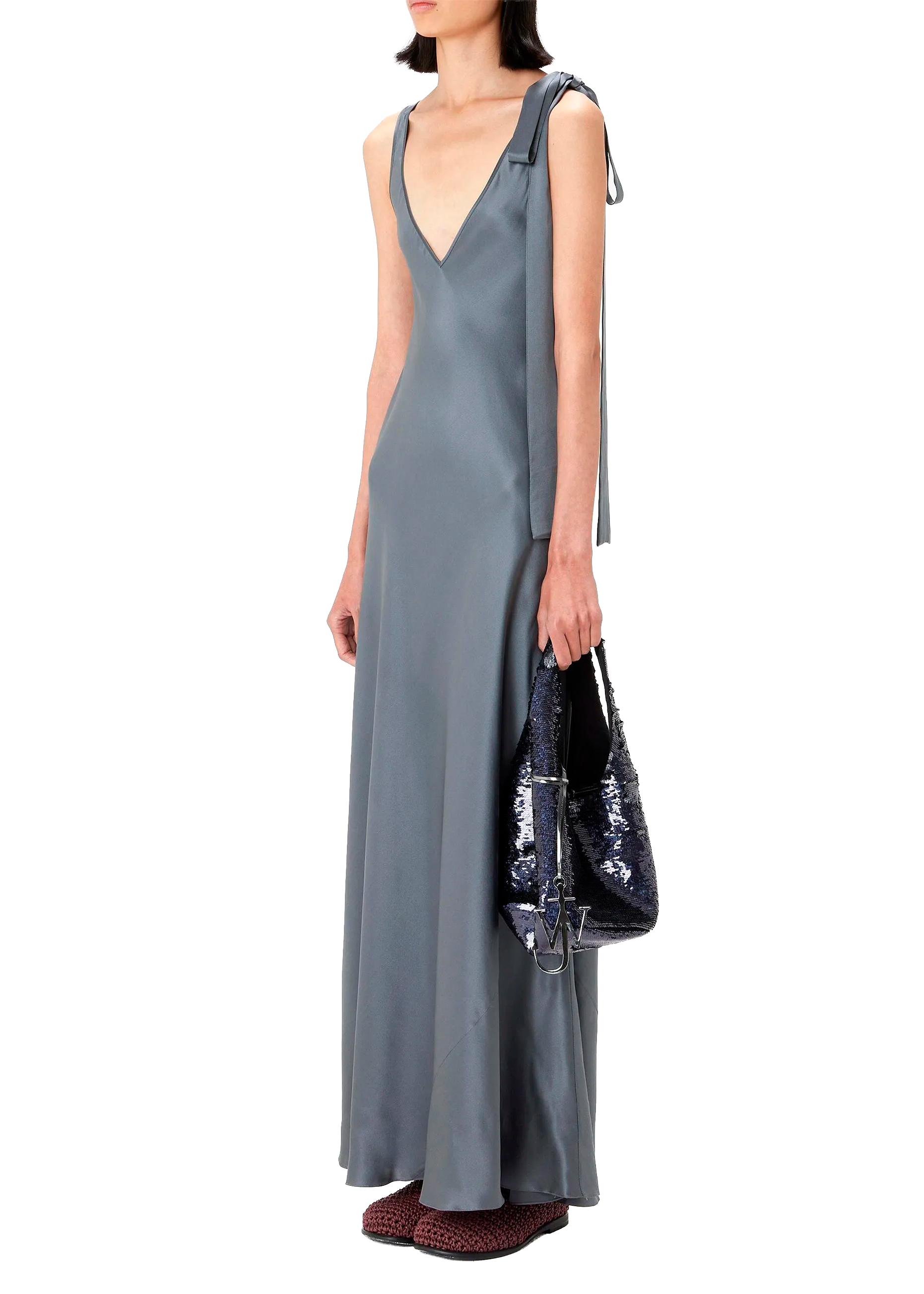 Gray Plunging V-Neck Maxi Dress