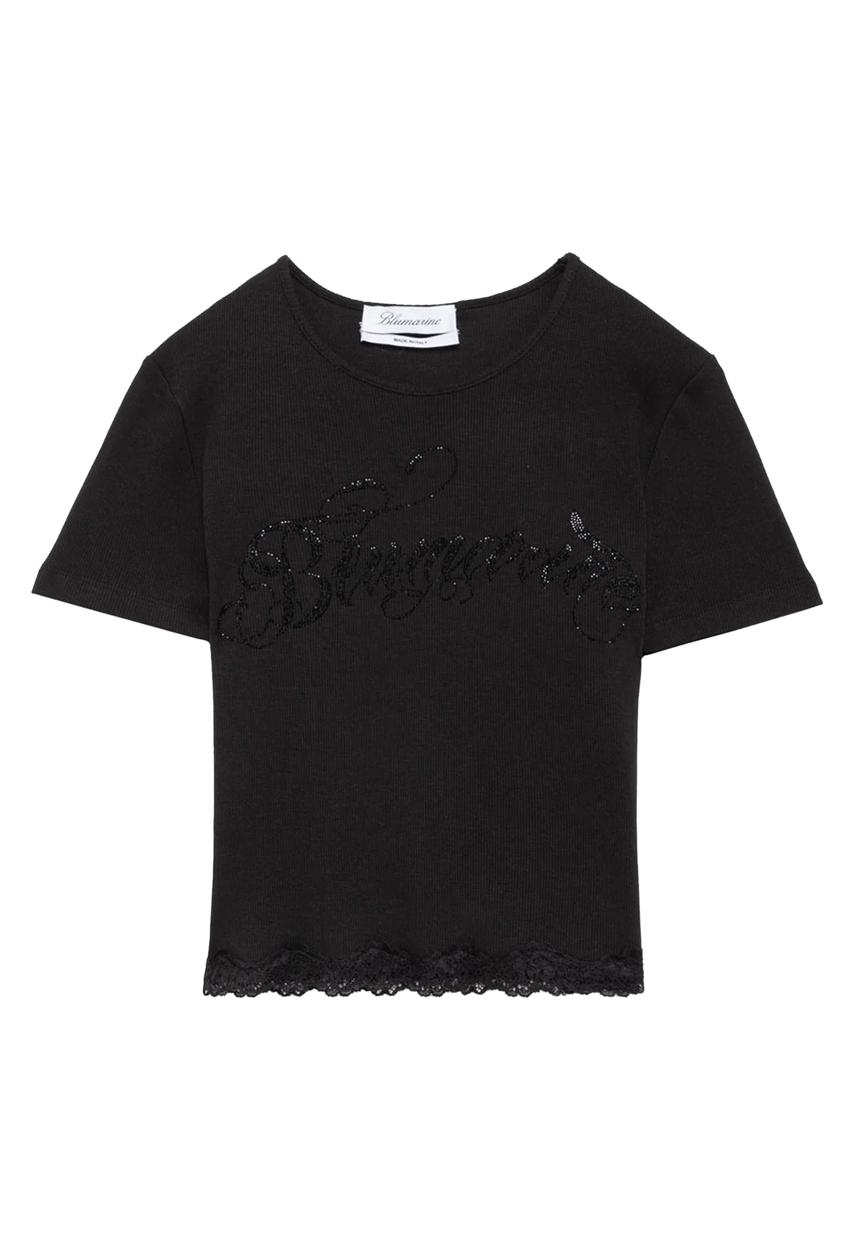 T-SHIRT WITH LOGO AND LACE BLACK