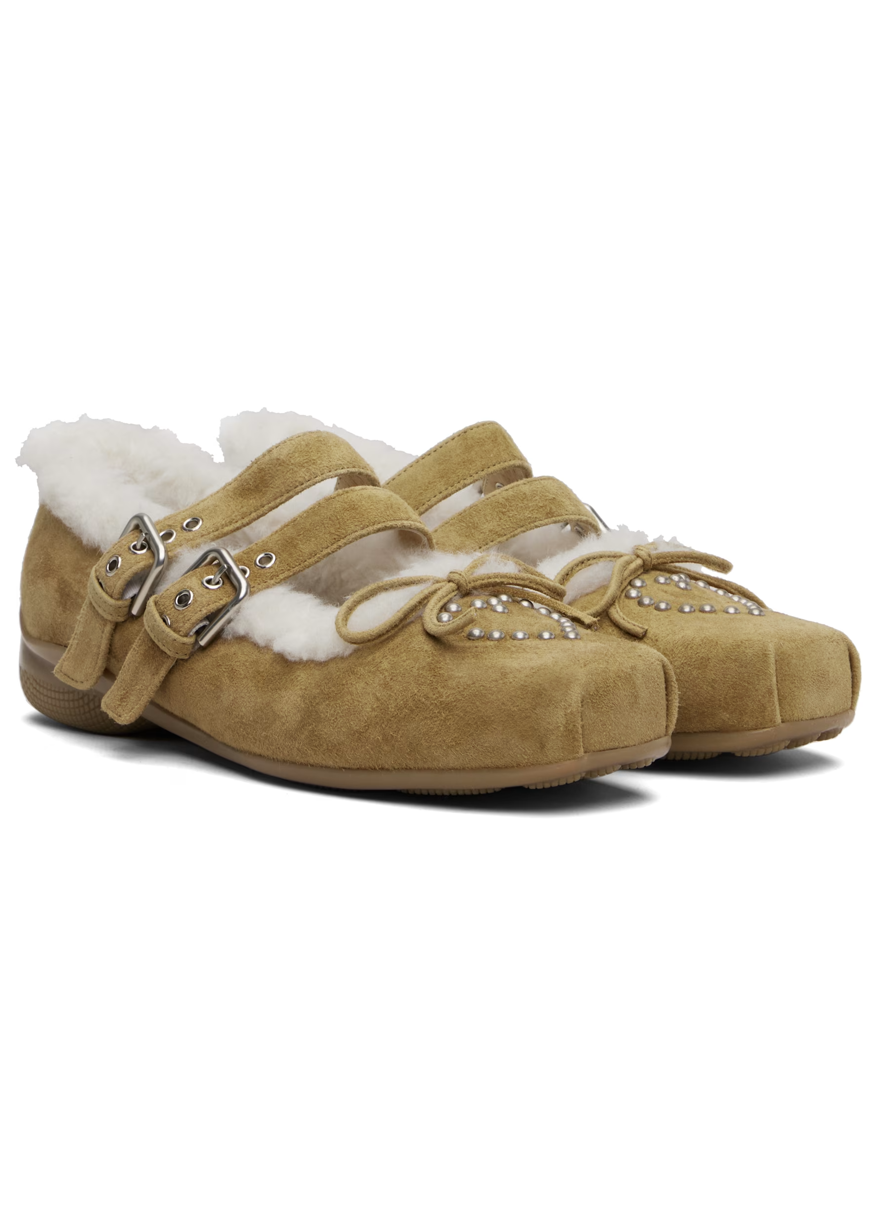 Shearling Heart Stud Ballet Flats