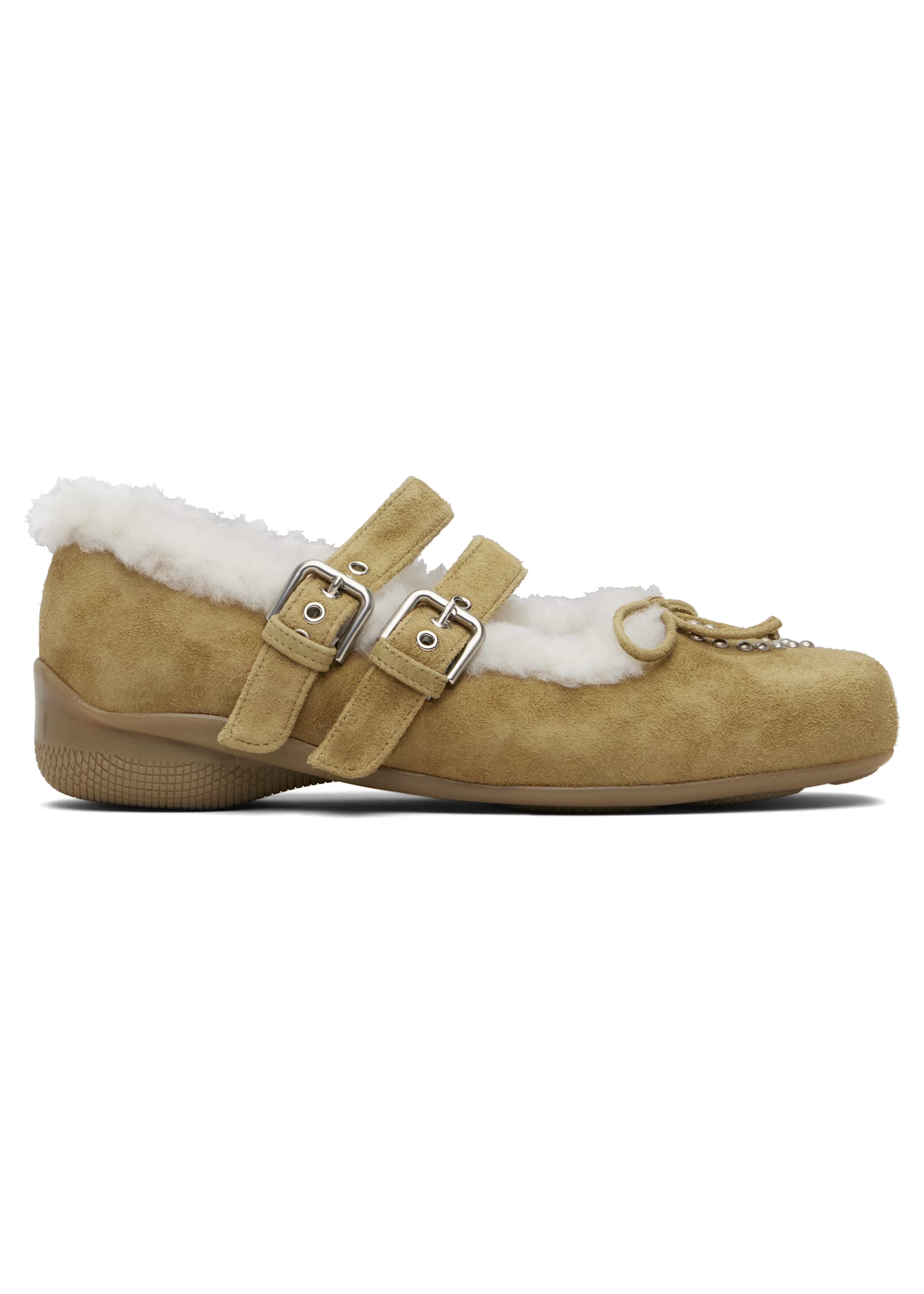 Shearling Heart Stud Ballet Flats