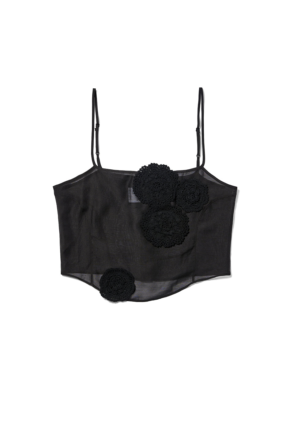 FLOWER APPLIQUÉ SHEER TOP BLACK