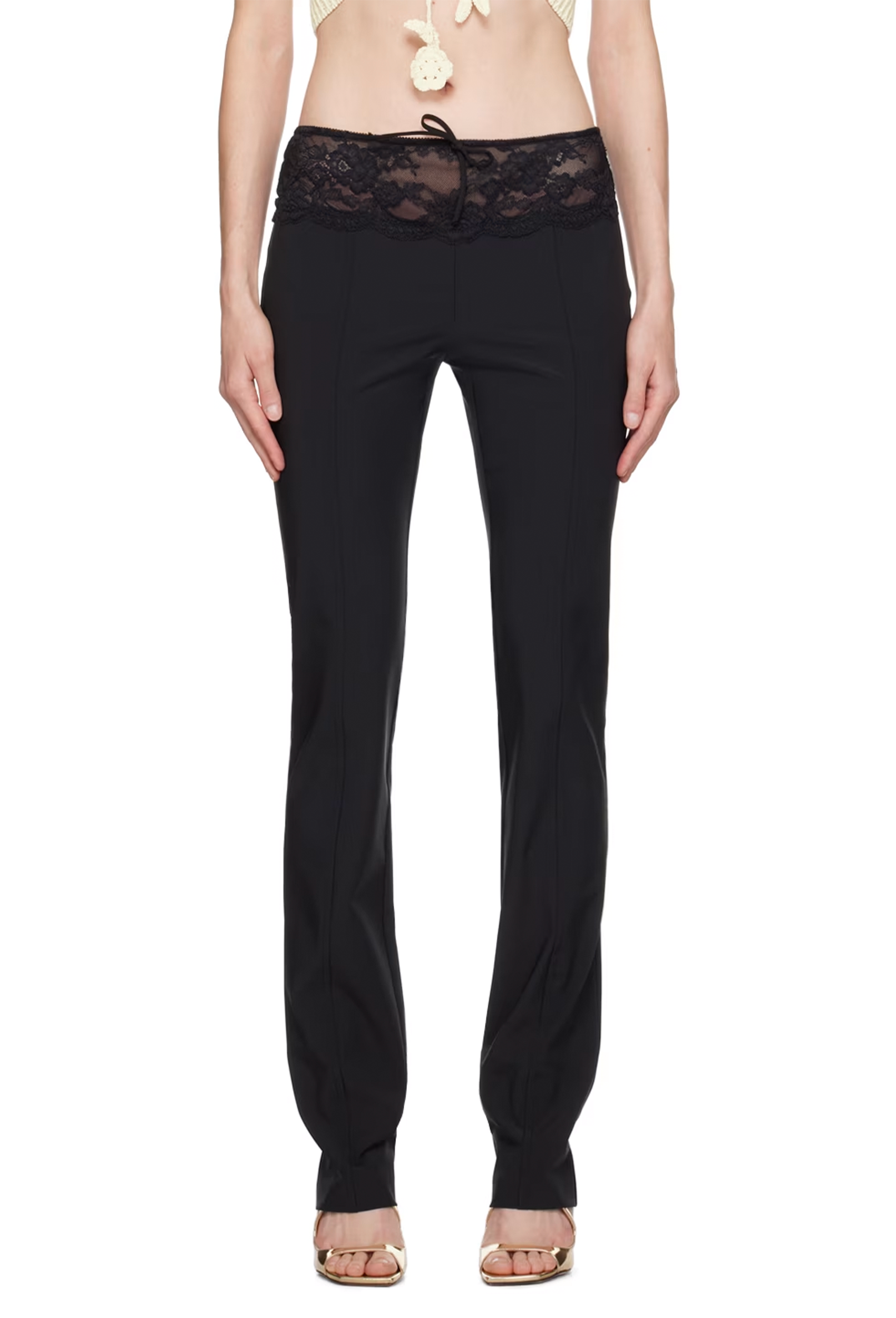 SLIM PANTS WITH LACE FLOUNCE