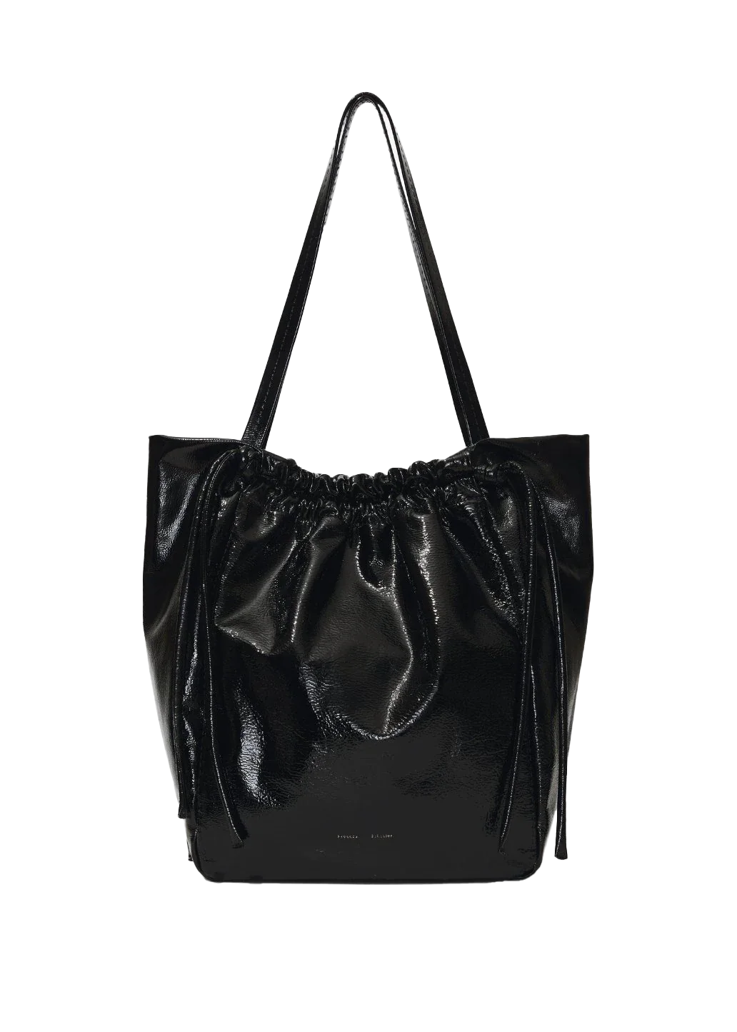 CRINKLED PATENT DRAWSTRING TOTE