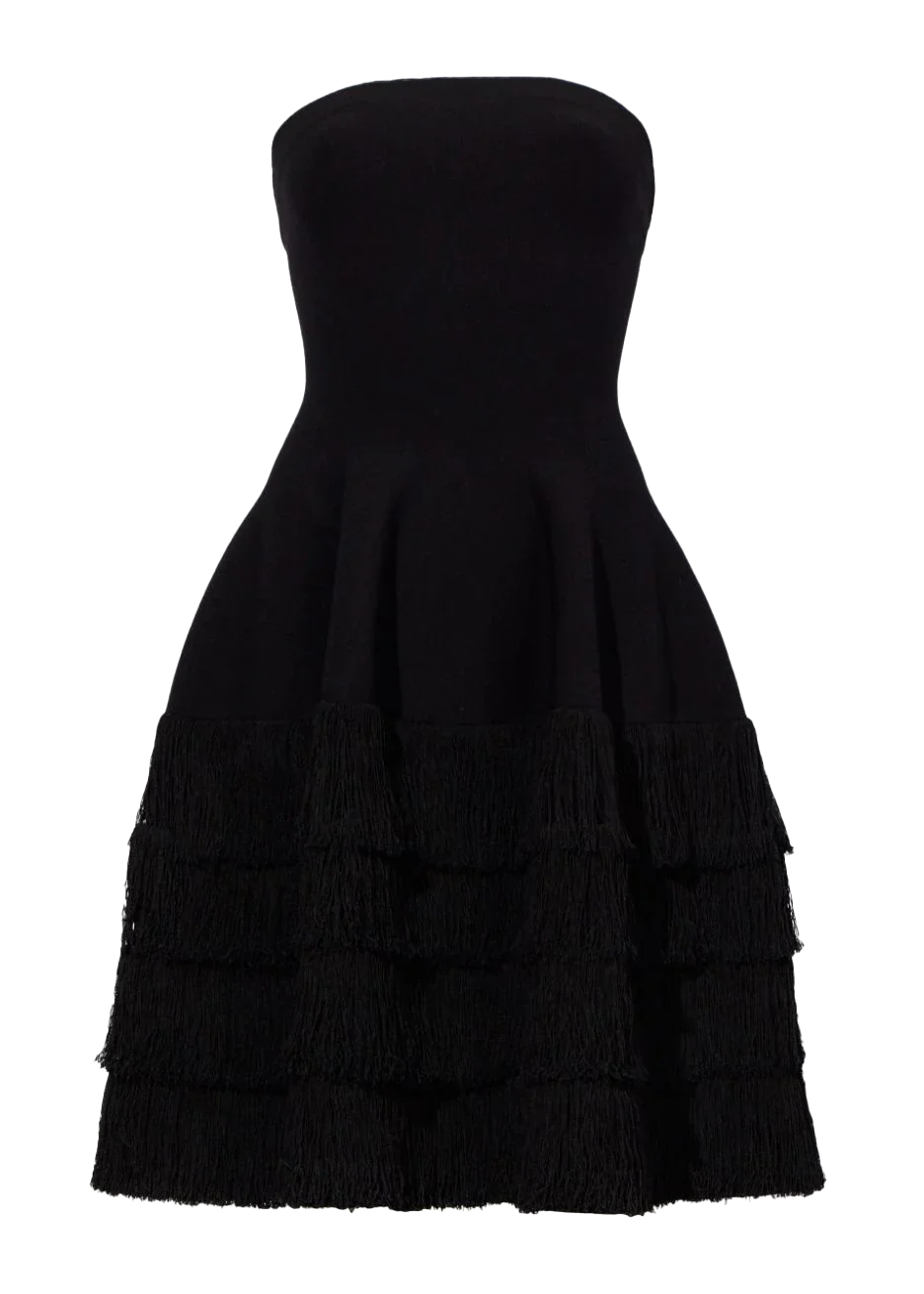 TEXTURED FRINGE KNIT SCULPTED DRESS