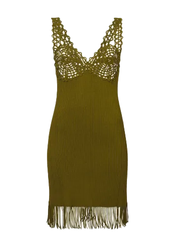 RIB KNIT LACE DRESS OLIVE