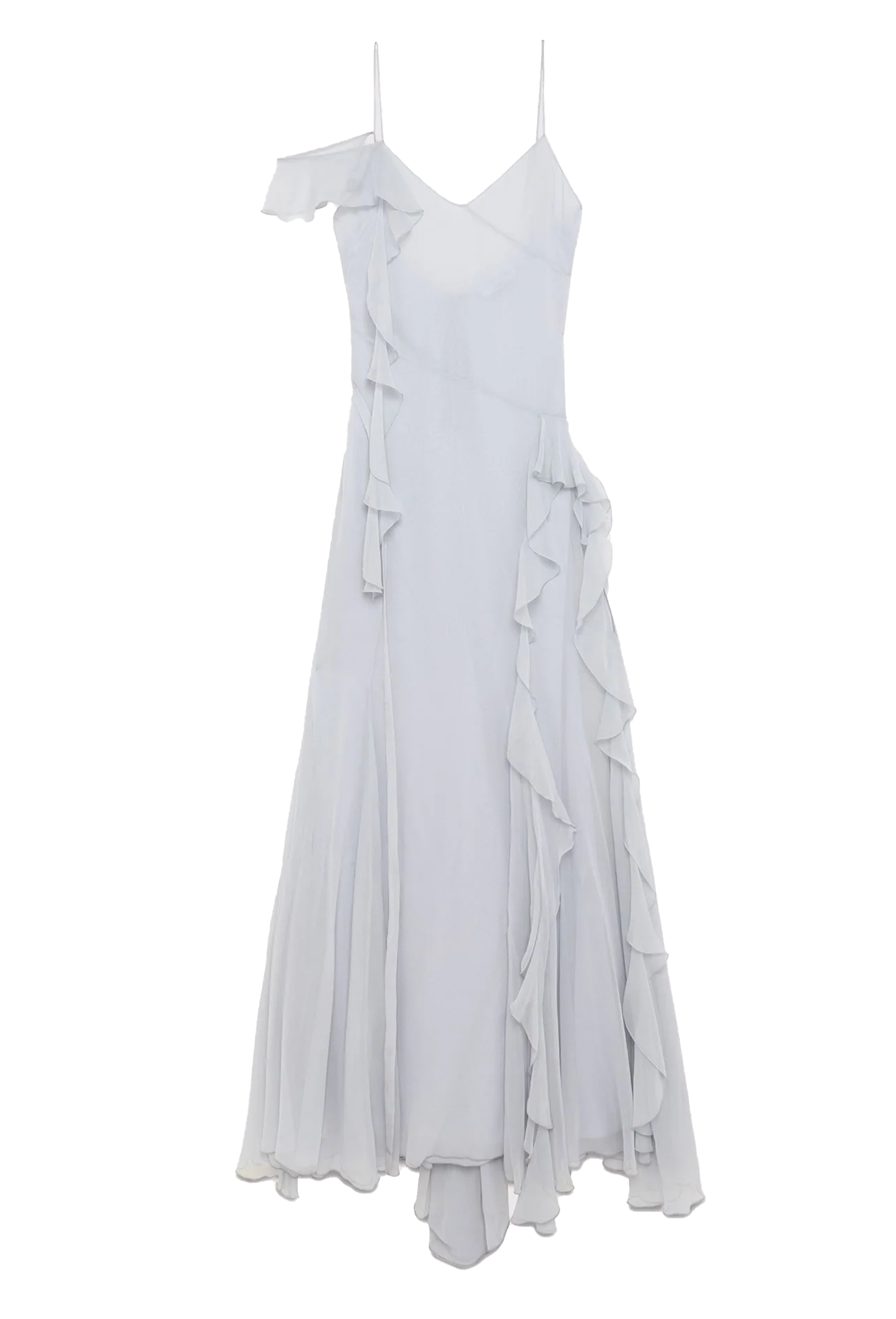 RUFFLED LONG DRESS IN SILK (BABY GREEN)