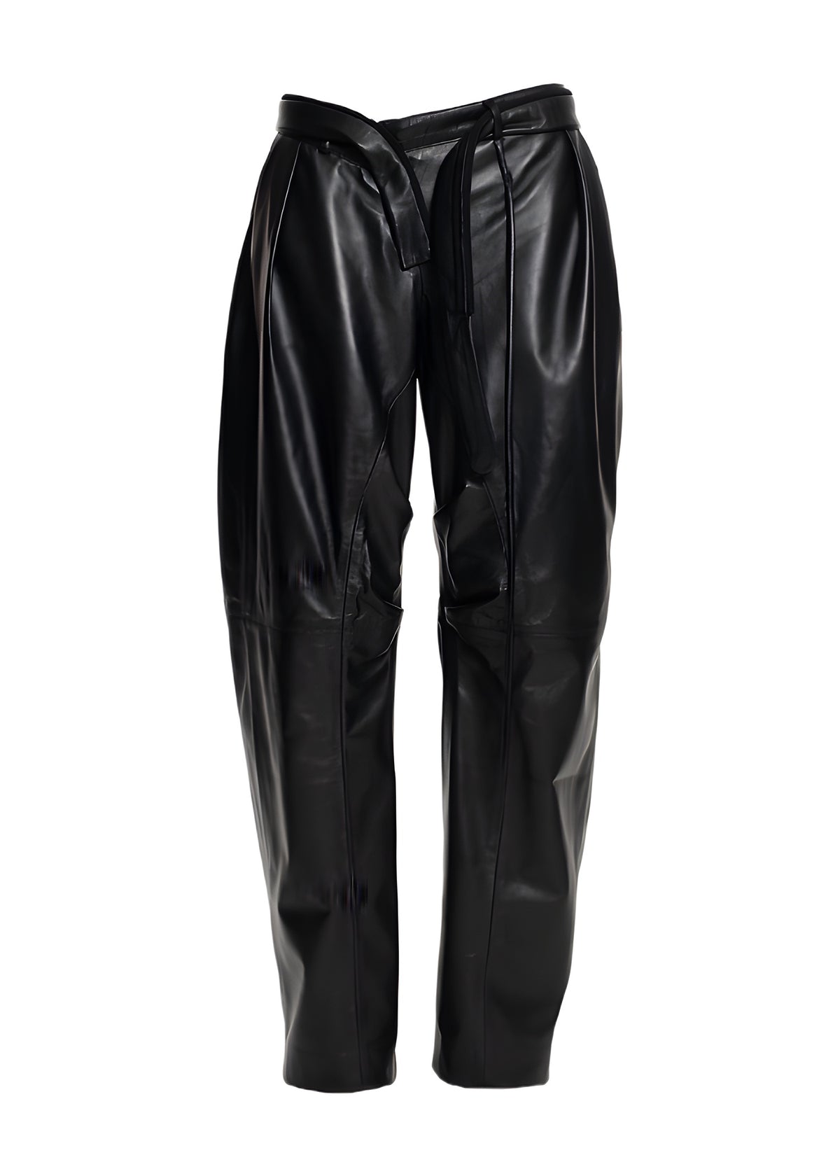 STRAPPED BAGGY LEATHER PANTS - BLACK